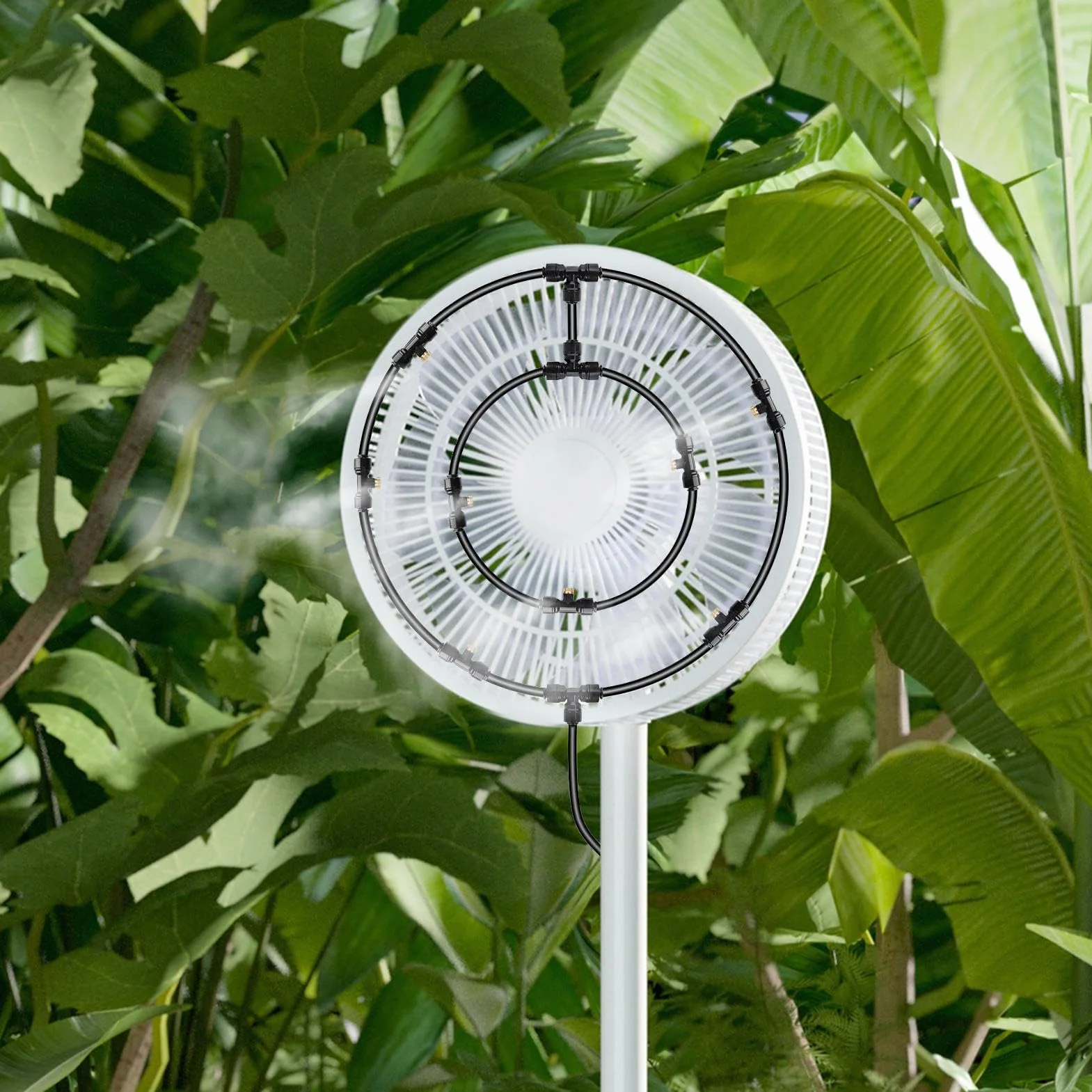 Kit de Brumisation Ventilateur pour Terrasse Extérieure avec Tuyau d’Alimentation en Eau de 8 M