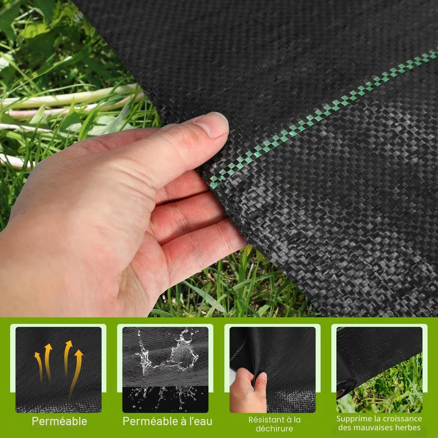 Toile anti-mauvaises herbes 100 g/m² 100 x 5000 cm Tissu de sol perméable à l'eau indéchirable UV Jardin