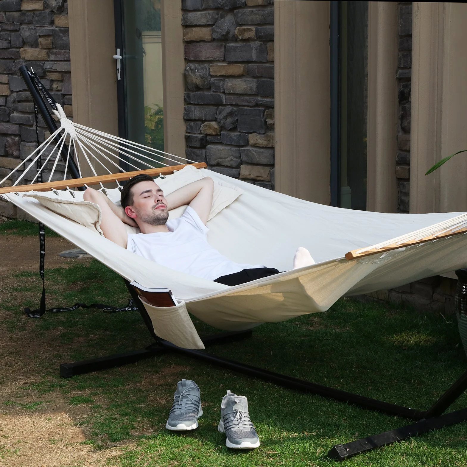 SONGMICS Hamac d'extérieur 300 kg 210 x 150 cm Beige GDC22M