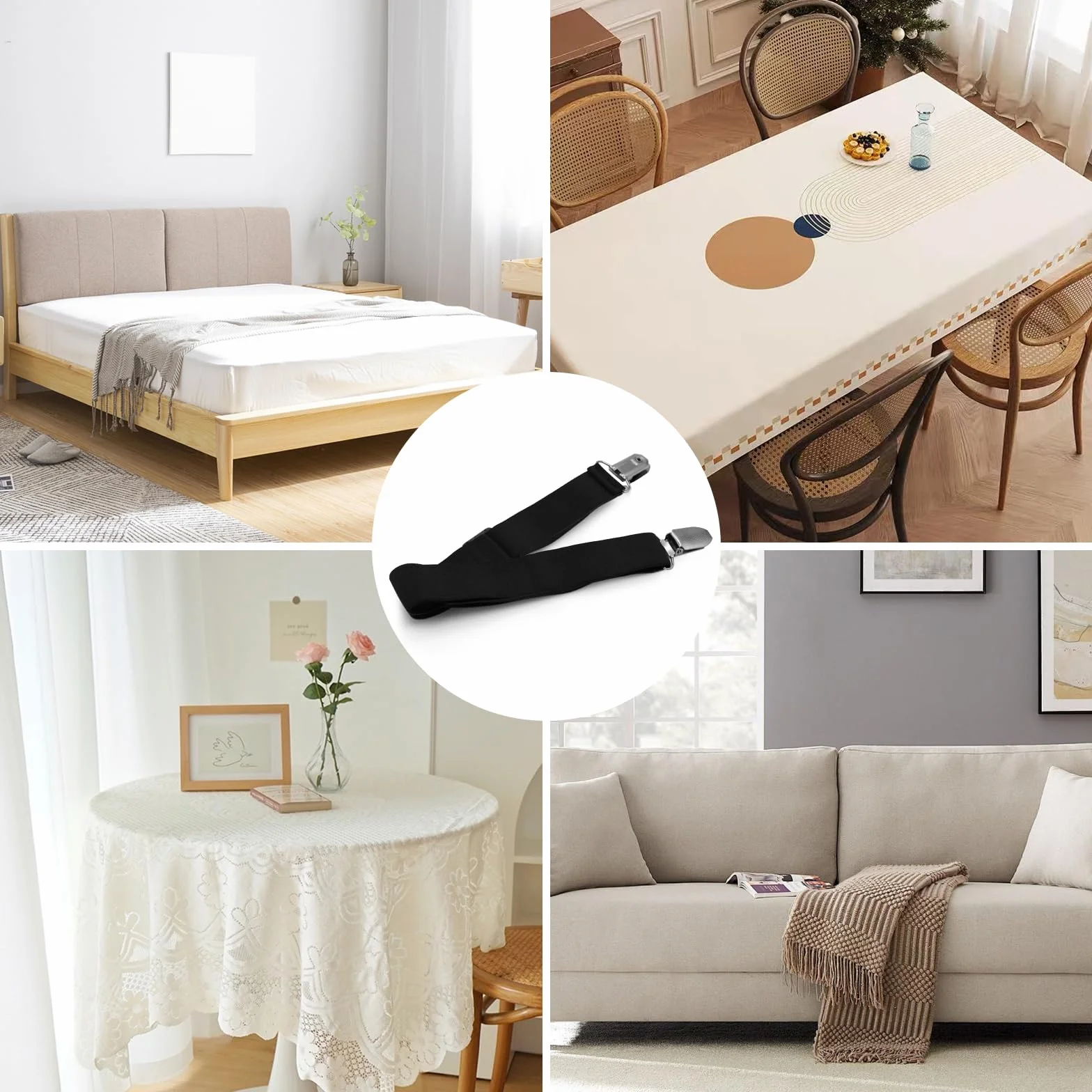 Attache Nappe Exterieur Réglable Élastique 5 Pièces pour Table Pique-Nique Canapé (Noir)