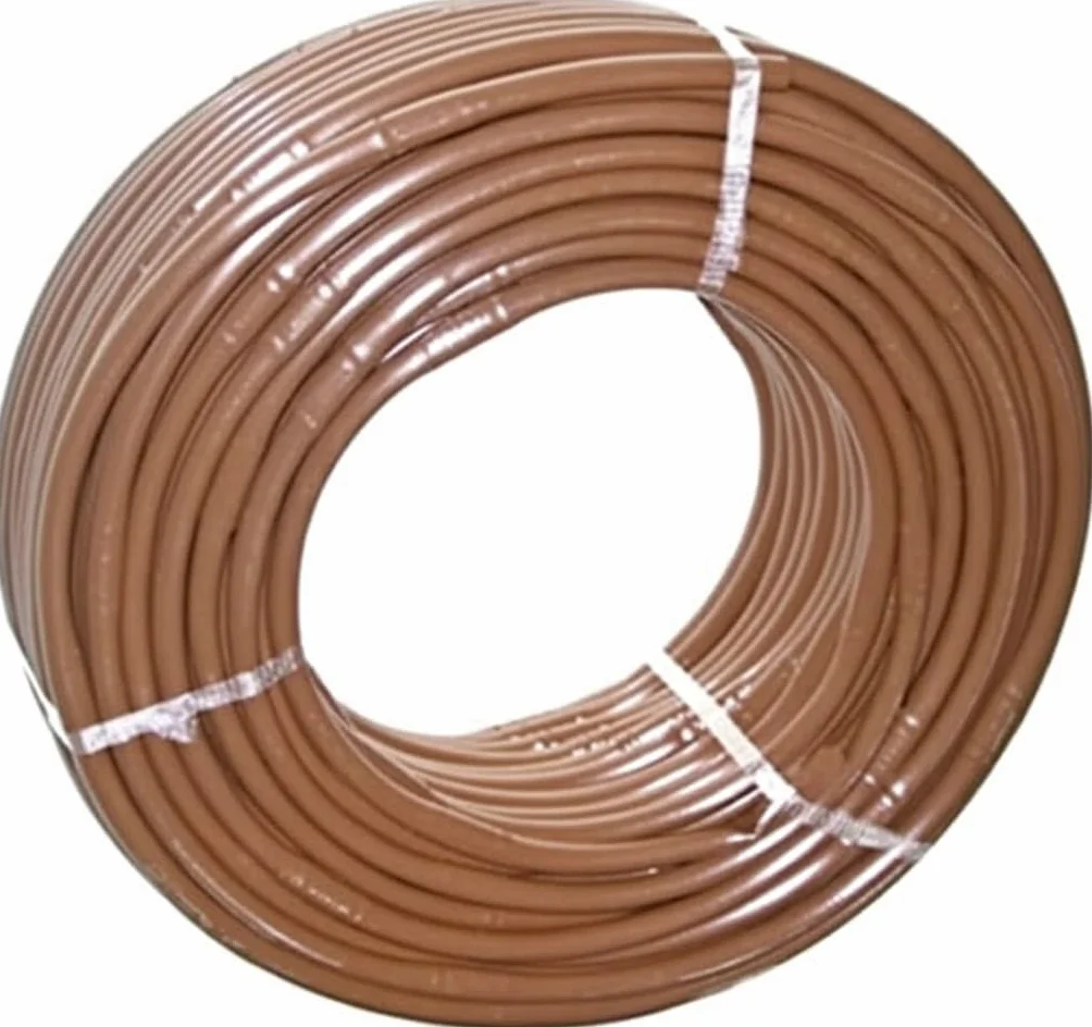 Tuyau d'irrigation goutte à goutte 16 mm marron avec goutteurs turbulents intégrés tous les 50 cm 100 mètres 1 mm 2,5 l/h