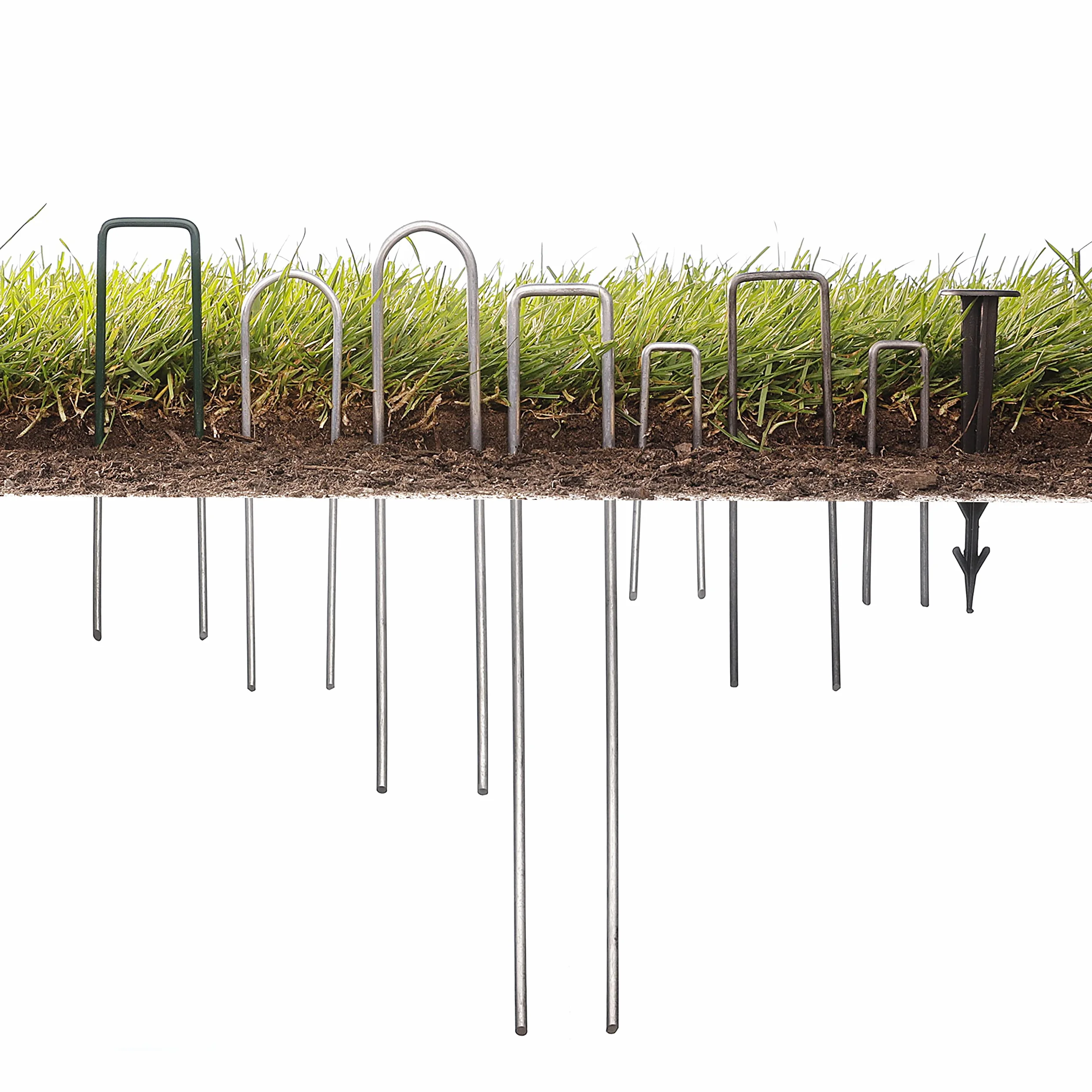 GardenMate Piquets en Acier galvanisé à Chaud pour Gazon synthétique 15 cm 2,5cm 2,9mm Tête Plate Vert