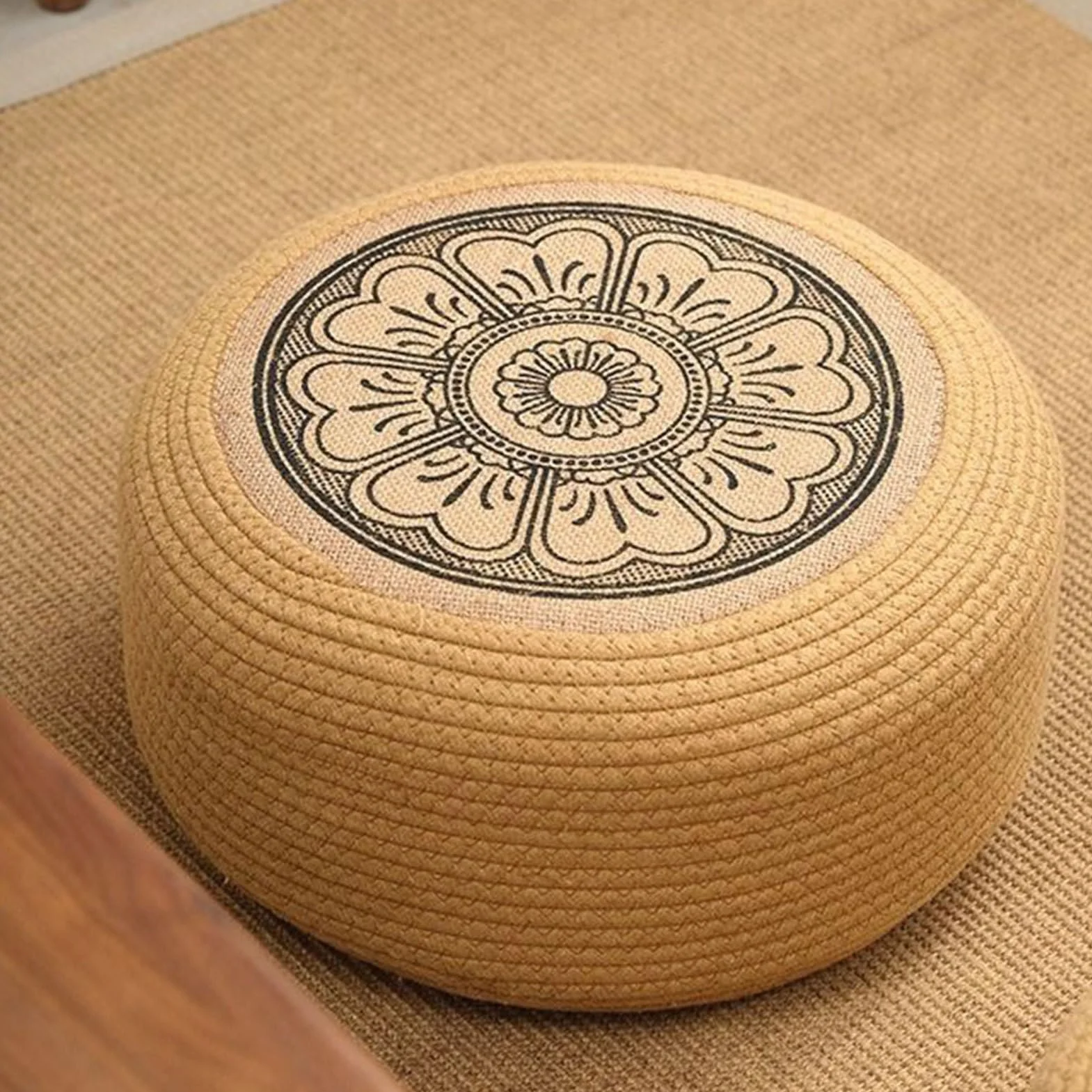 Pouf d'extérieur en rotin imperméable 40 x 40 x 20 cm tatami tissé à la main pour jardin