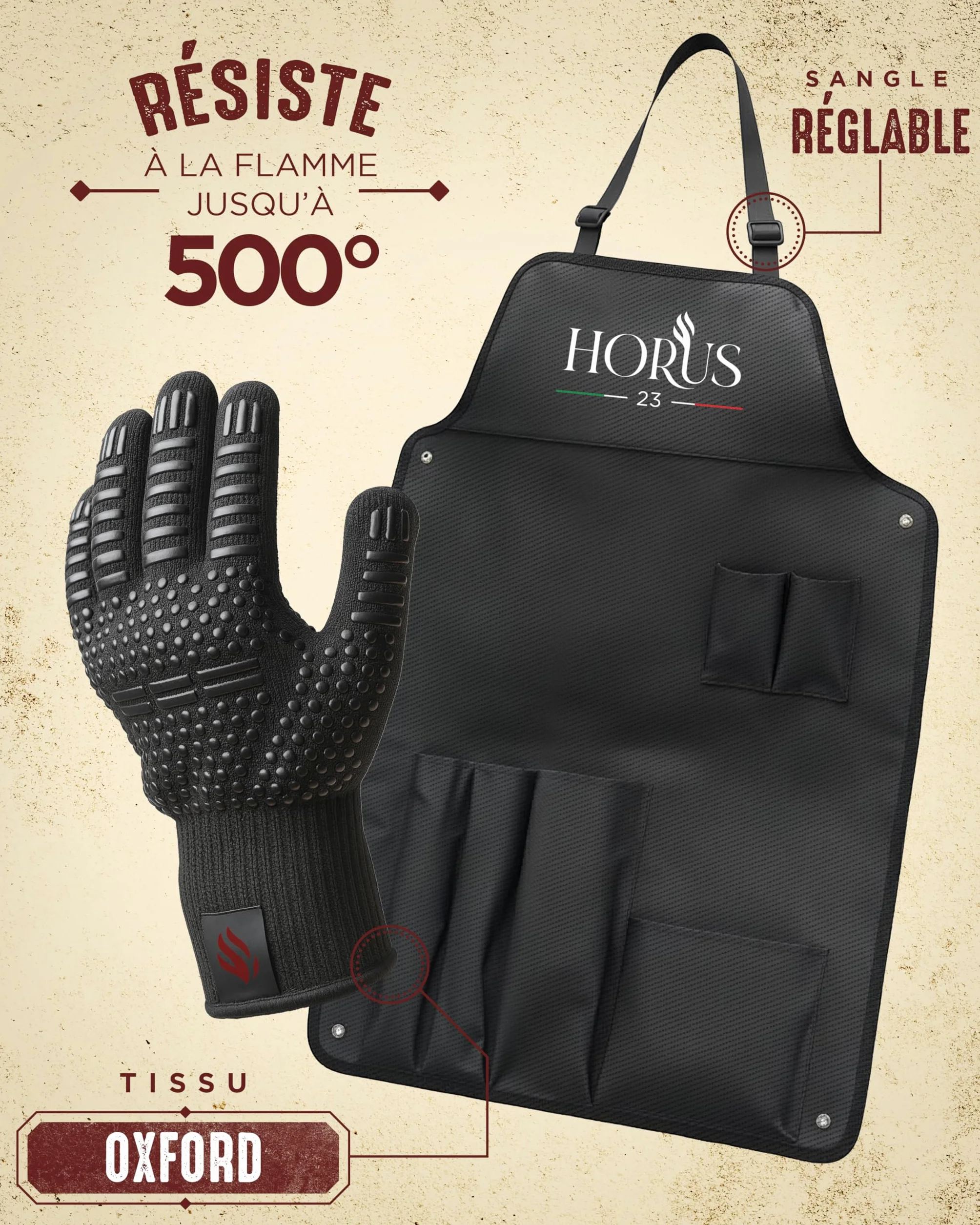 HORUS 23® Kit Barbecue Professionnel Acier INOX avec Tablier Gant Accessoires BBQ