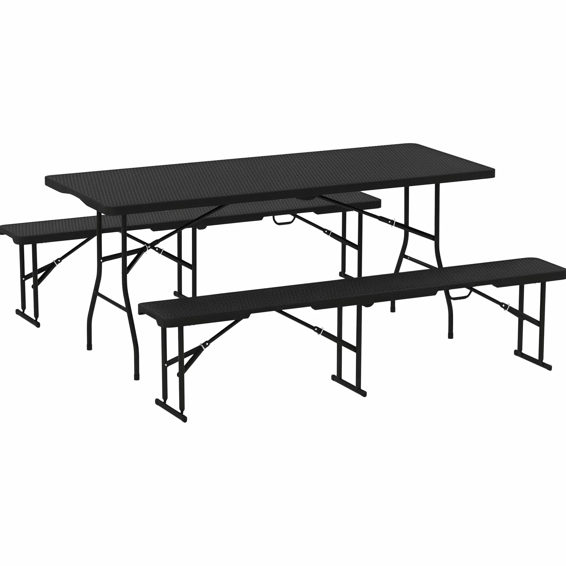 Outsunny Table Pliante Pique-Nique 180 cm Banc Camping Noir Rotin