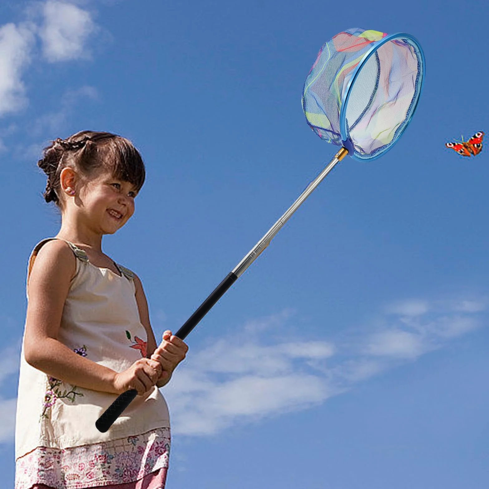 Epuisette Enfant Filet Papillon 66-150 cm Extensible Manche Télescopique Piscine Peche Capture Poissons Insectes