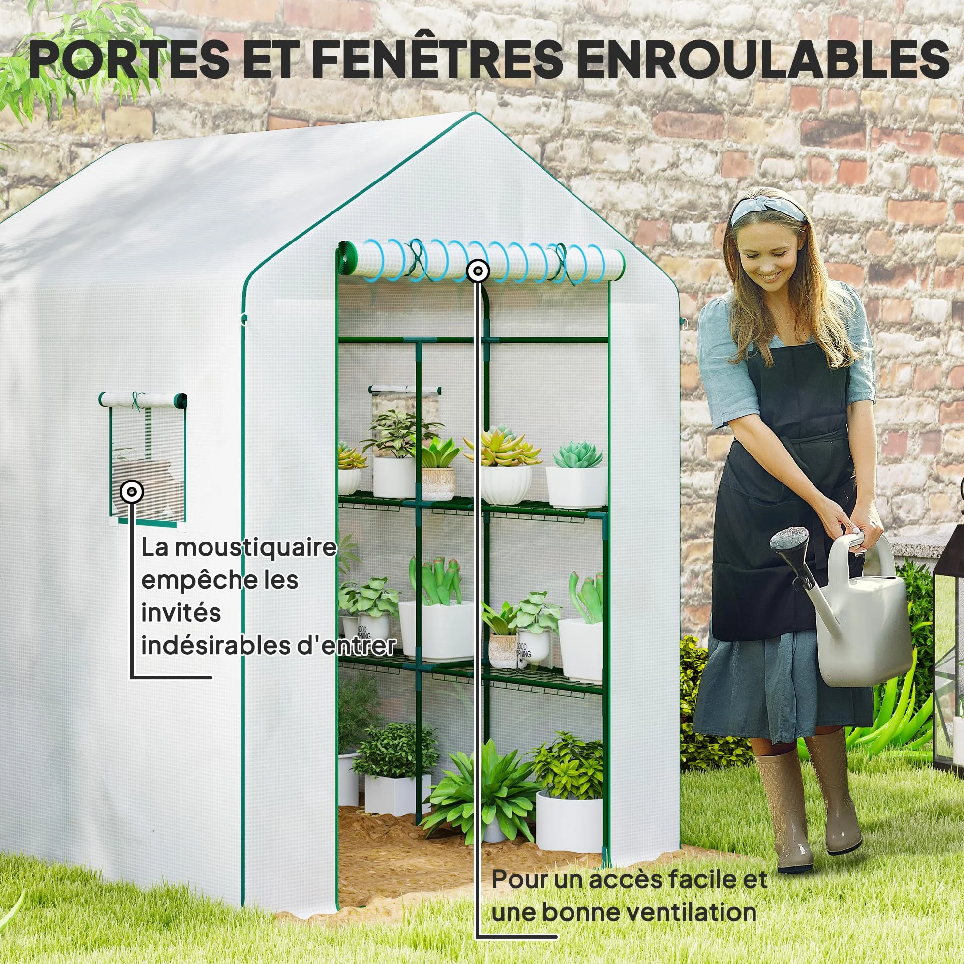 Outsunny Serre de Jardin PE 3 Niveaux 135 g/m² Anti-UV Acier 140x143x190cm Blanc