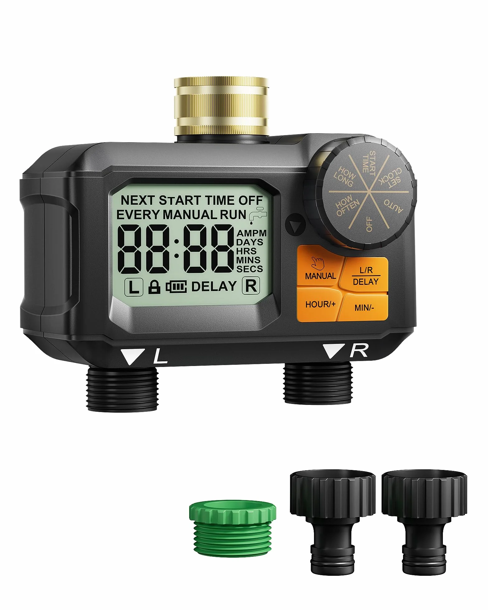 DEWENWILS Programmateur Arrosage 2 Voies, Écran LED 2,8", Entrée Laiton, IP55 Étanche