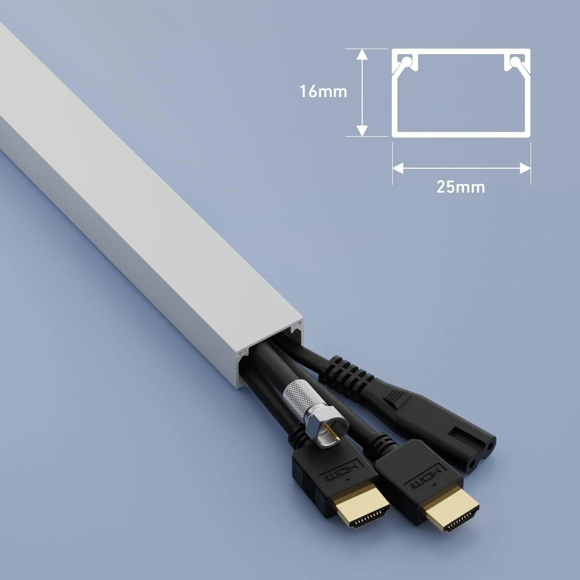 D-Line Goulotte Carrée, Cache-câble auto-adhésif, Gestion et masquage de câbles simples - 1 x 25 mm (L) x 16mm (H) - sections de 1 mètre – Blanc