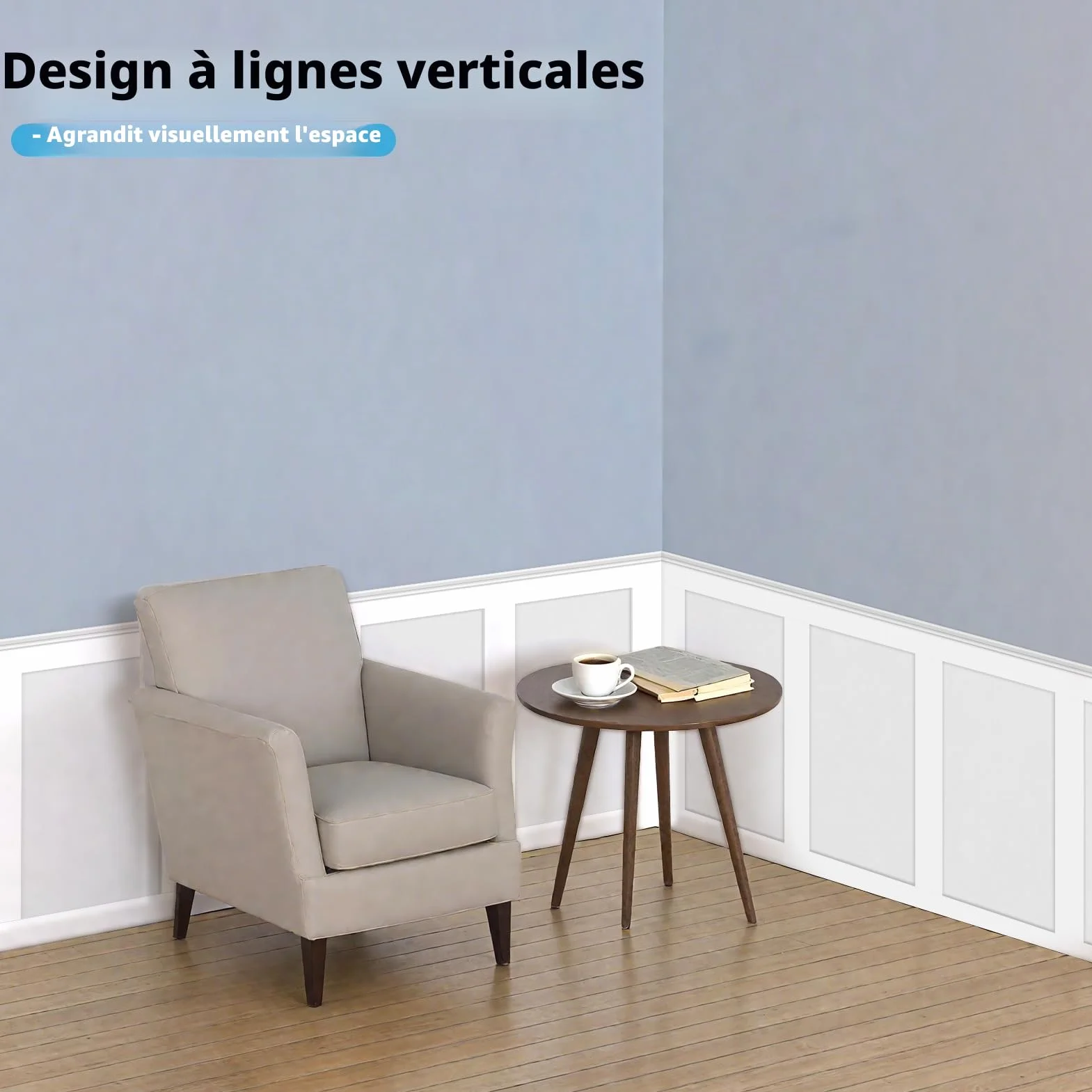Art3d Kit de panneaux prêts à poser Board & Batten pour revêtement mural (210 x 113 cm) Panneau MDF pour accent mural dans la cuisine, la chambre et le salon - Peignable – Incl. bande d’arrêt et