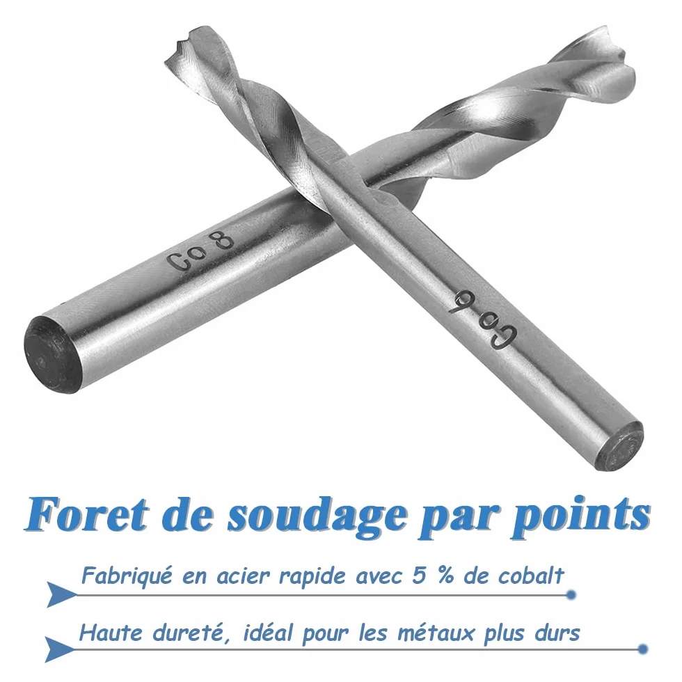 Mesee Lot de 2 Forets à Souder HSS Co M6&M8, Foret à Dépointer Acier Cobalt pour Carrosserie