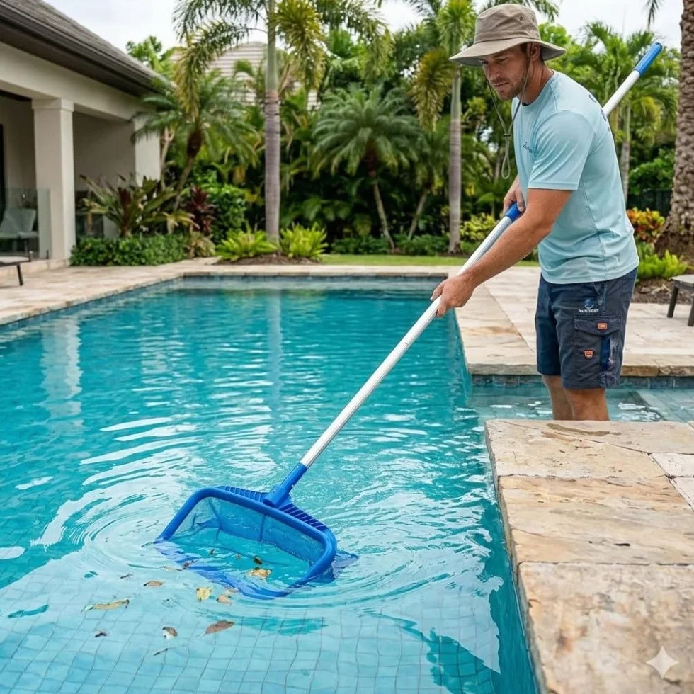 Epuisette de Fond de Grande Capacité pour Piscine Bleu