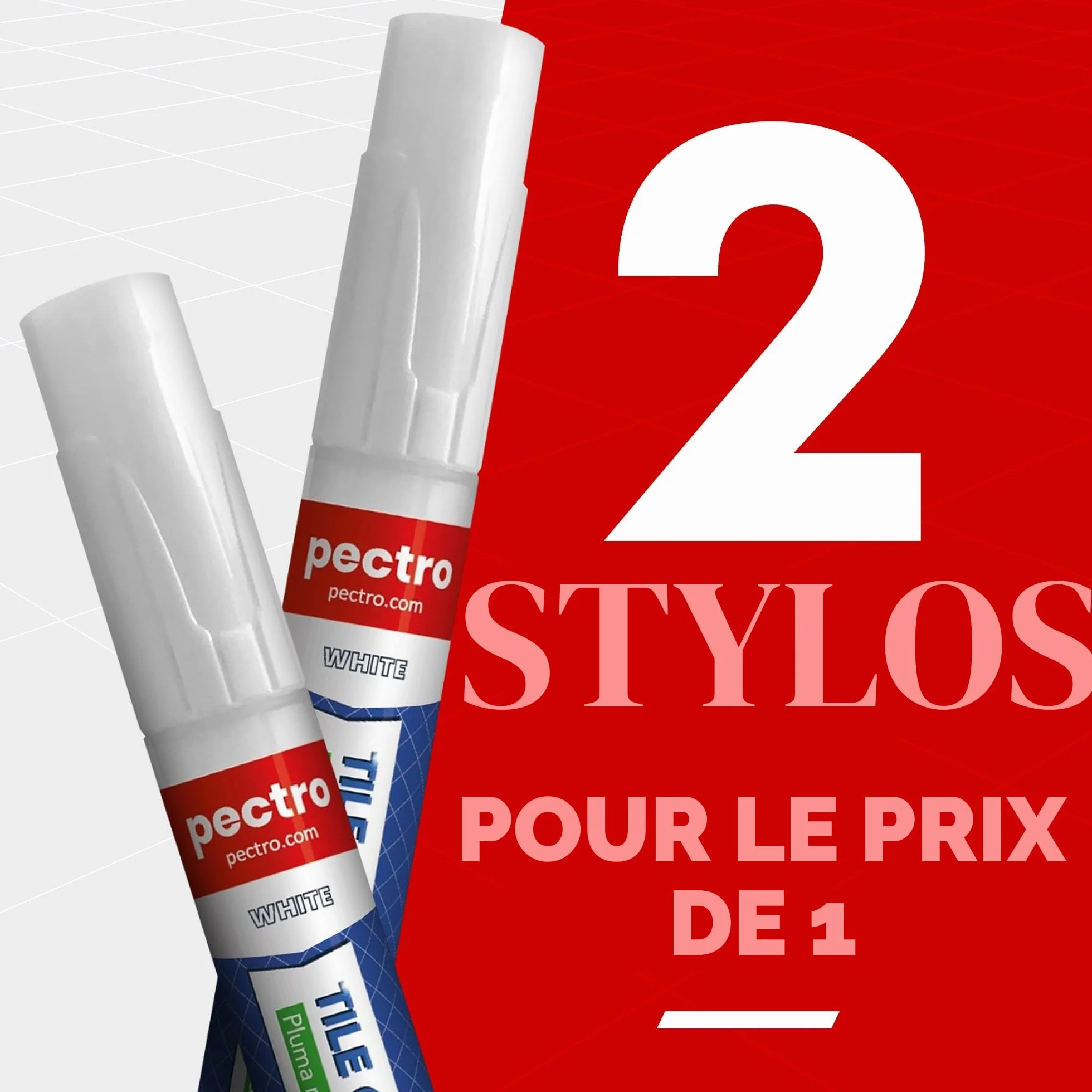 PECTRO Stylo à Joint Carralage Blanc 8ml PACK x 2 unités | Marqueur pour Joints de Carrelage de Salle de Bain et de Cuisine | Rénovateur de Coulis Blanc | Blanchisseur