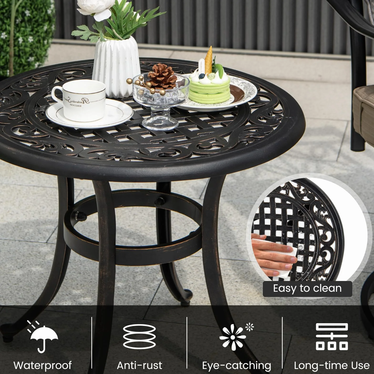 GIANTEX Table de Jardin Fonte d'Aluminium Ronde Bistrot Coussinets Réglables Bronze Antique