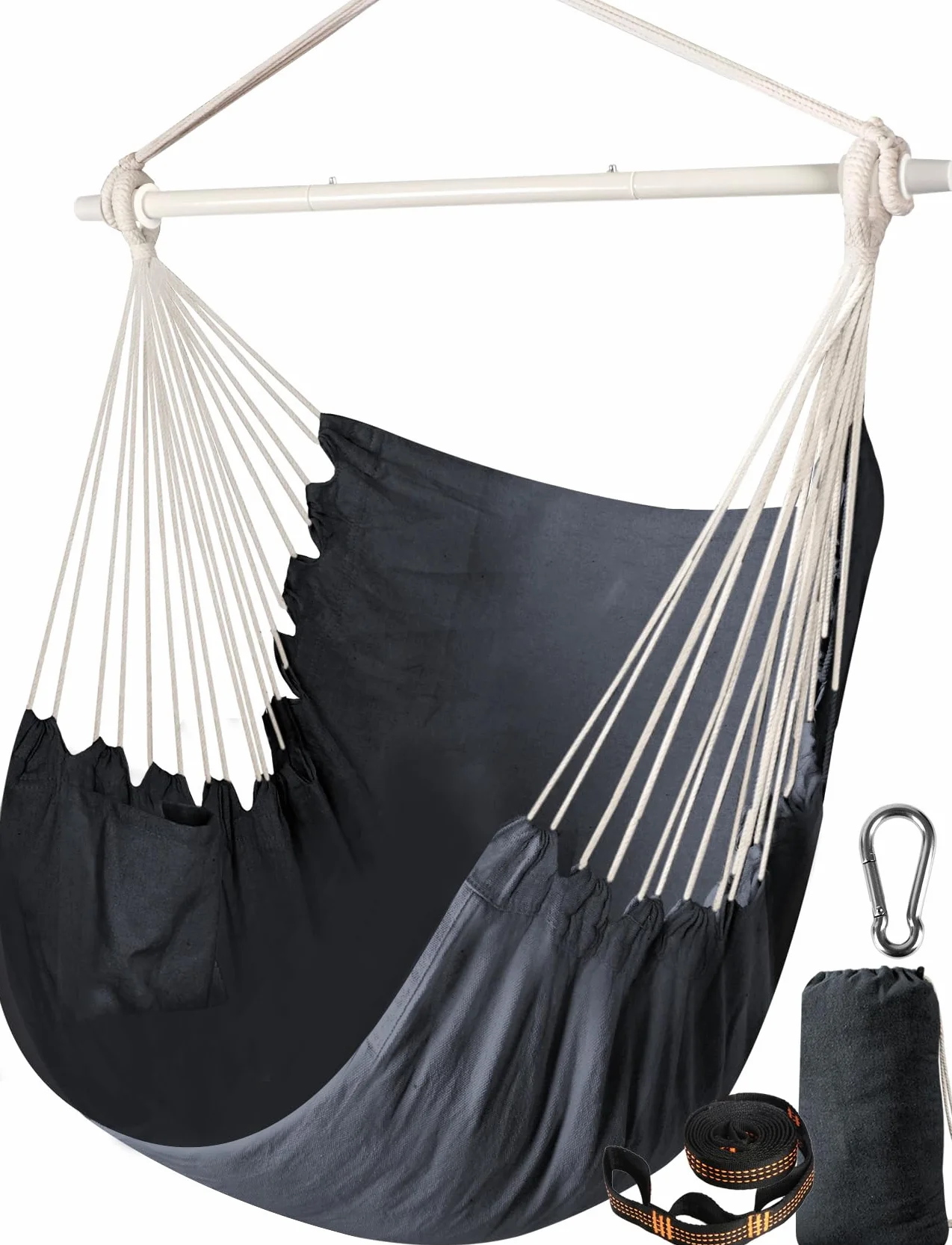 Chihee Siège Suspendu Chaise Hamac Métal Pliable Barre d'écartement Portable Max 500 lbs Patio Pelouse Coton Mélangé
