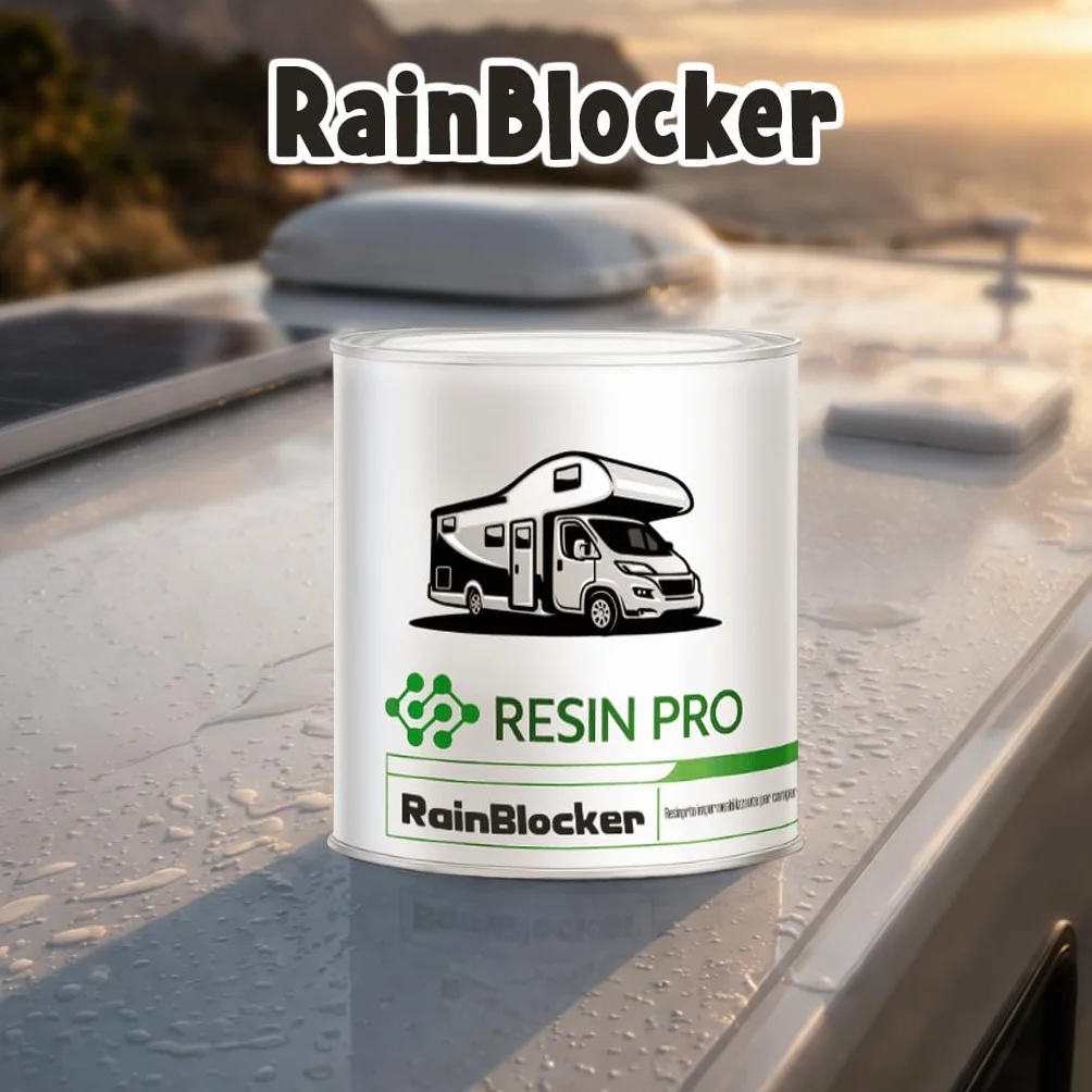 Resin Pro RainBlocker - Revêtement imperméable élastique pour toits Camper, Van et Caravan - Membrane protectrice, résistante à la pluie et aux sauts thermiques - Blanc avec anti-UV 1kg