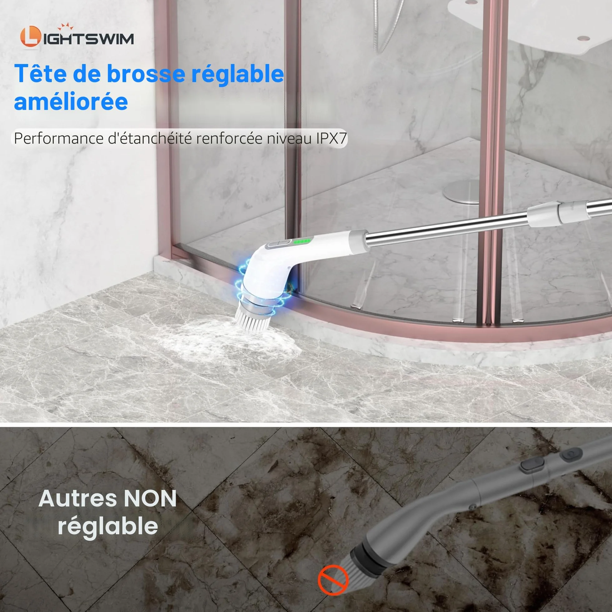 Épurateur électrique, Brosse de Nettoyage électrique 7 en 1, Nettoyage Puissant 420 TR/Min, épurateur de Salle de Bain 1,5 h Double Vitesse avec Bras d'extension pour Cuisine, Voiture, carrelage, Mur