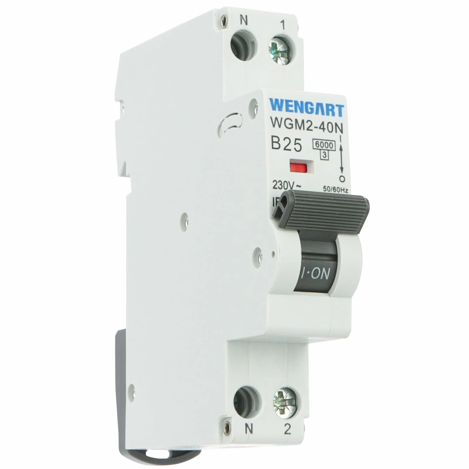 Wengart Disjoncteur miniature WGM2-40N, AC230V 25A 1P+N 6kA B-Char, Interrupteur de sécurité électrique pour usage domestique/industriel