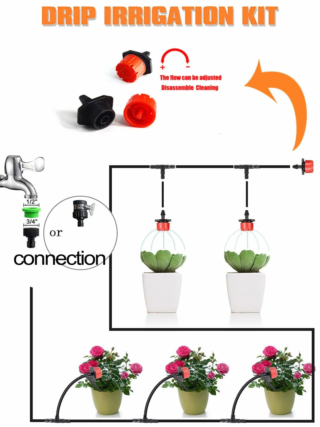 Kalolary Kit Irrigation Goutte à Goutte 15M Automatique Système d'Arrosage Réglable Jardin Patio