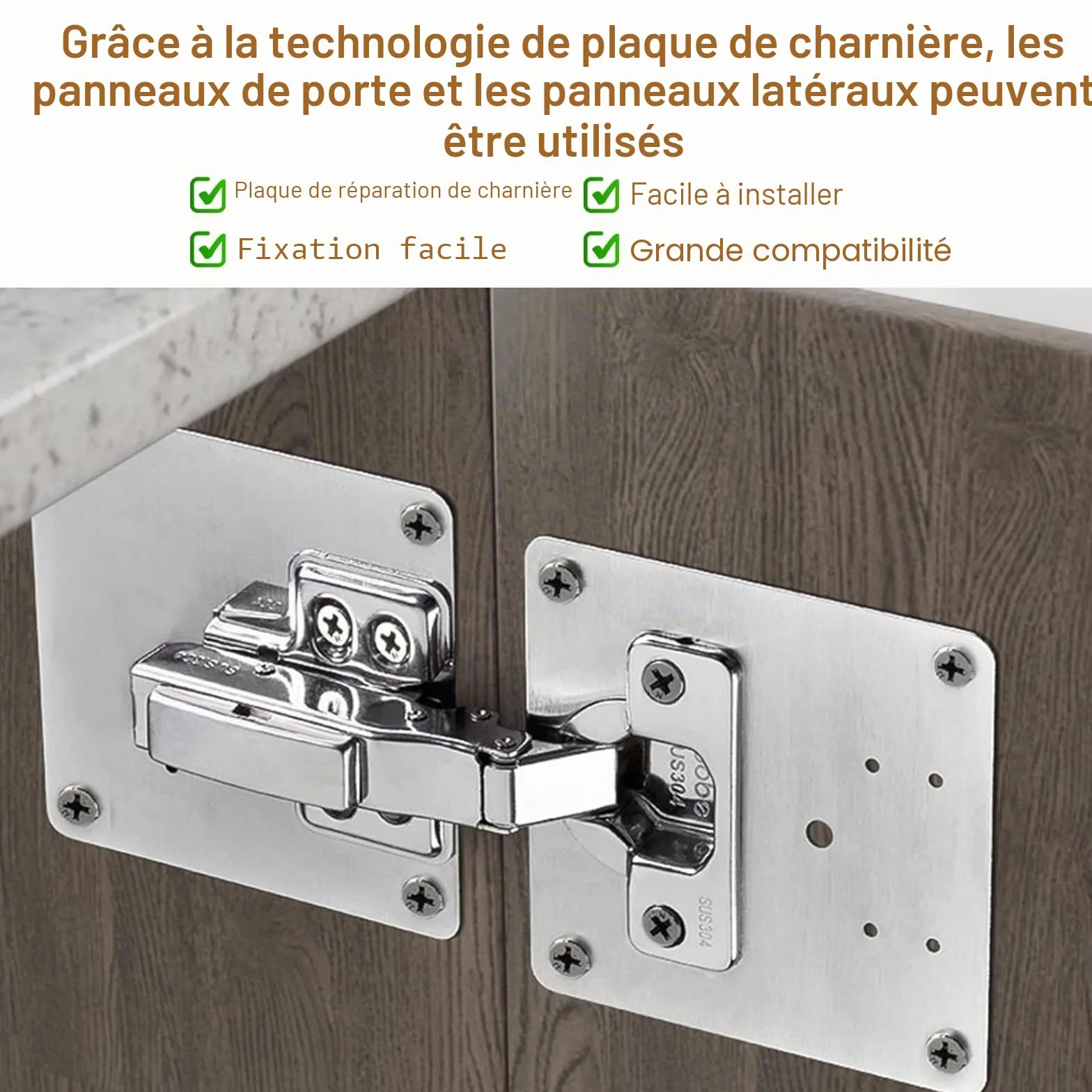 4 Pièces Plaque Reparation Charniere Porte d'armoire, 48 vis