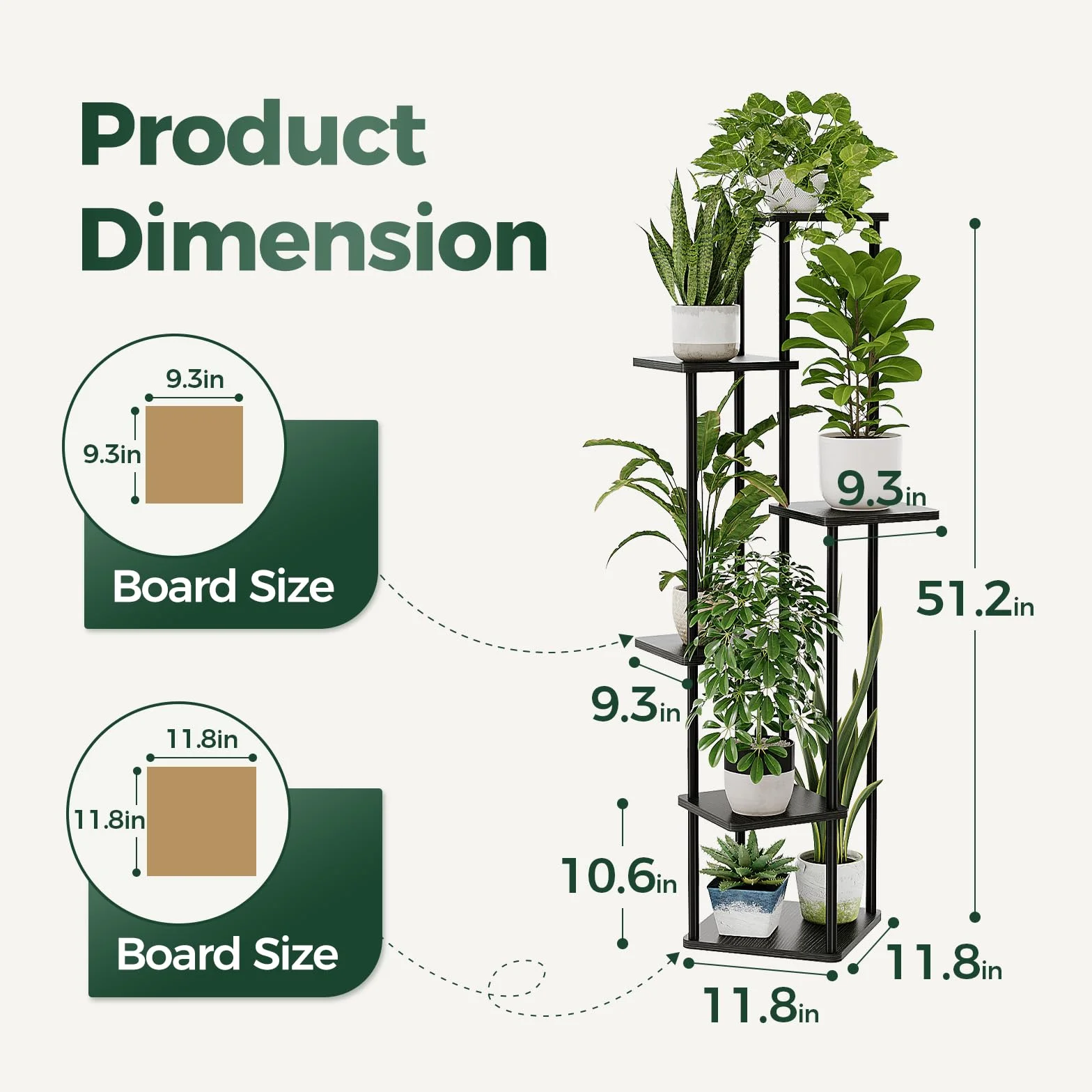 Bamworld Support d'angle pour plantes d'intérieur, étagère en métal à 6 niveaux, noir