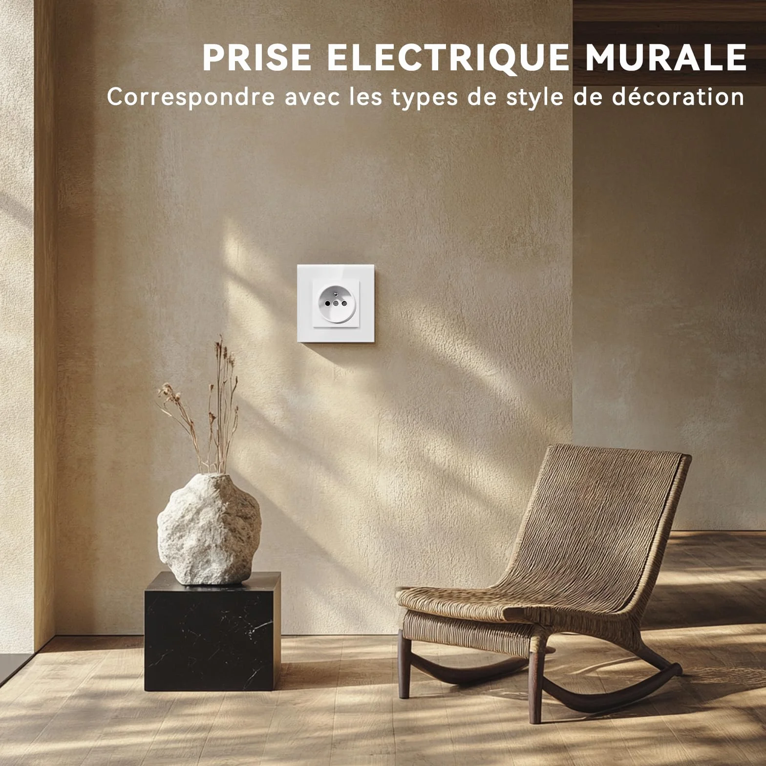 BSEED Prise Murale Verre 16A 250V Norme Française Connexion Rapide Sans Vis 86mm Blanc 2 Paquets