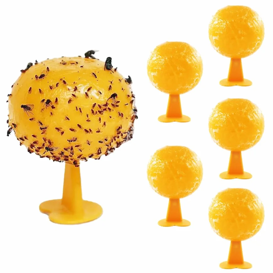 Piège à Mouche des Fruits 6PCS Boules Jaunes Anti Mouche pour Pots de Fleurs Balcons