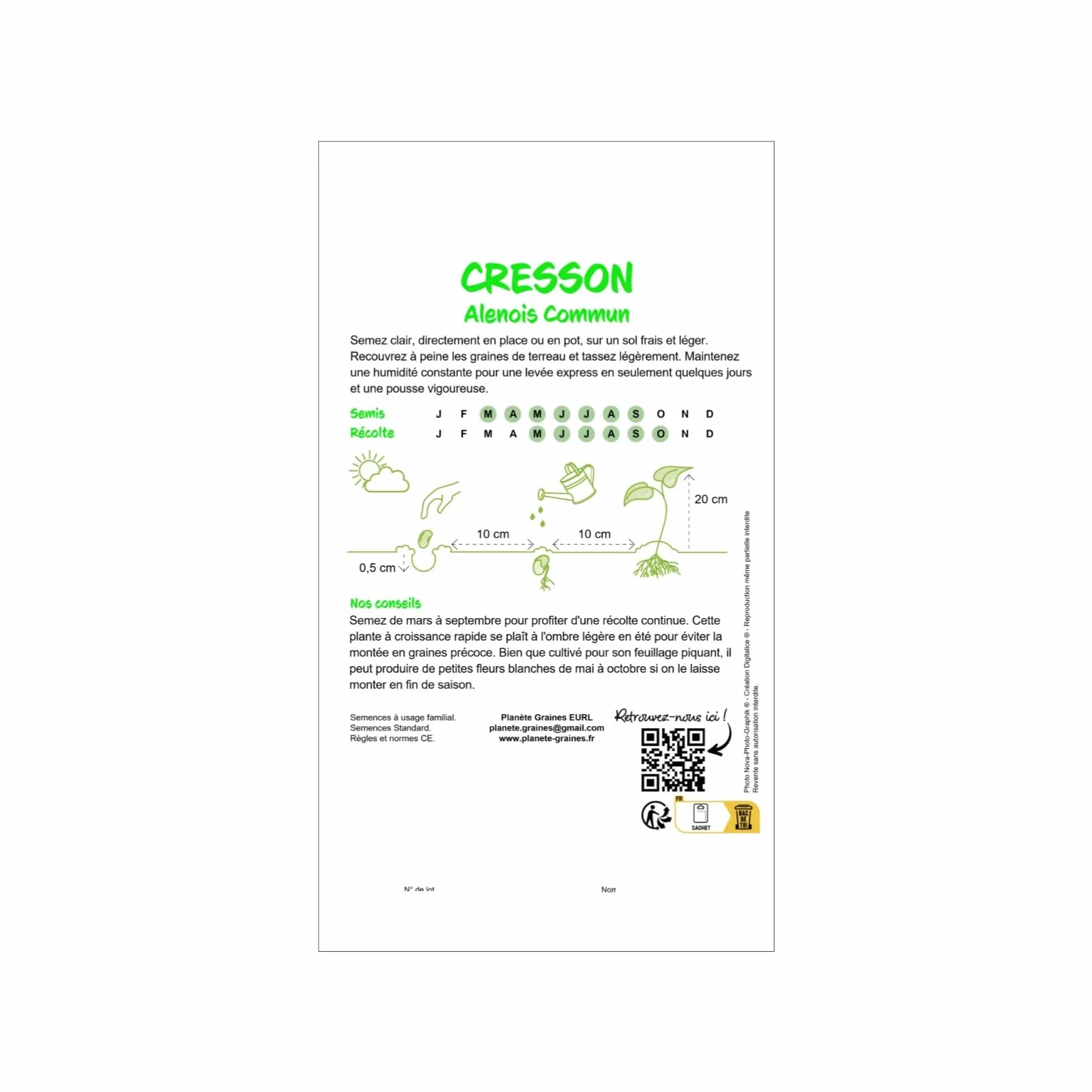 Graines de Cresson Alénois Commun 250 - Croissance Rapide Goût Poivré