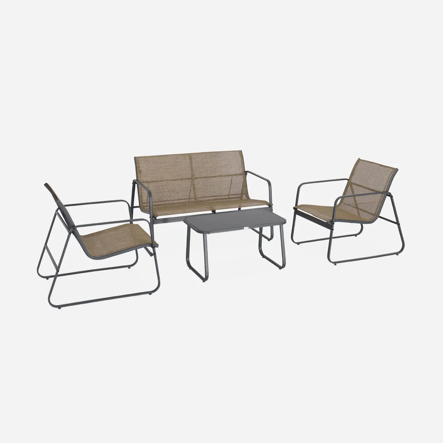 Salon de Jardin métal textilène 4 Personnes Anthracite Naturel Design