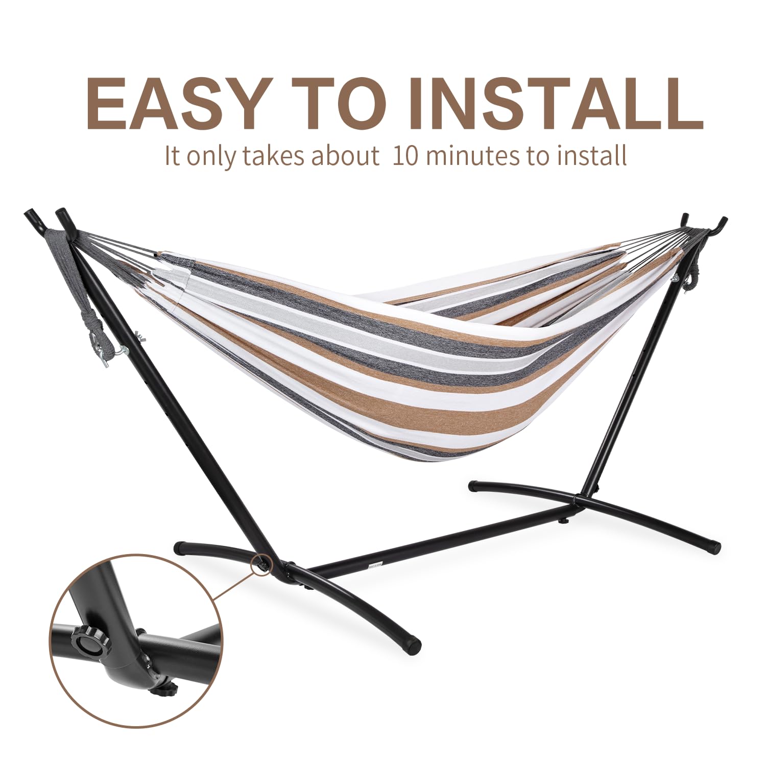 Two-Person Double Hammock with Steel Stand - Coffee