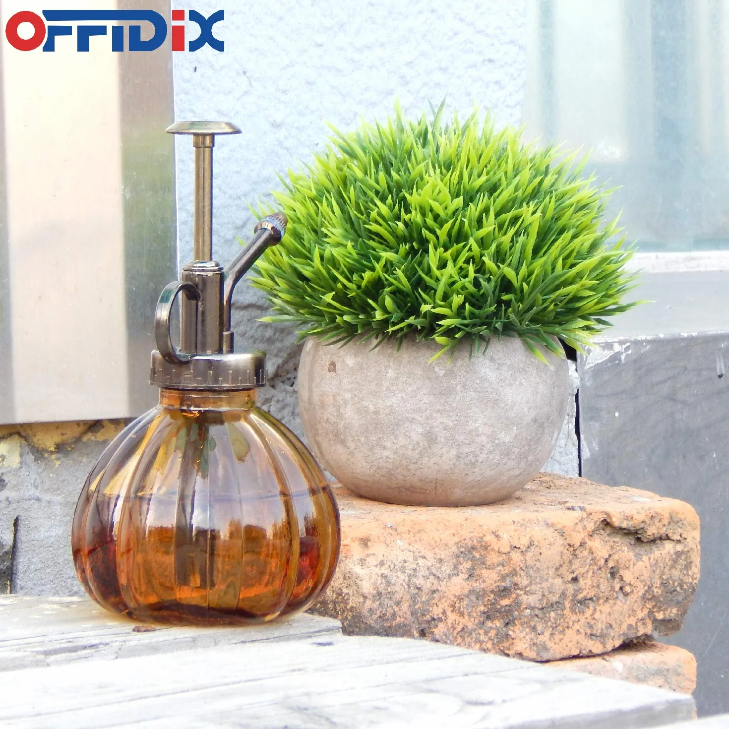 OFFIDIX Arrosoir en Verre Vintage 6.3 Pouces avec Pompe en Plastique Bronze pour Jardin