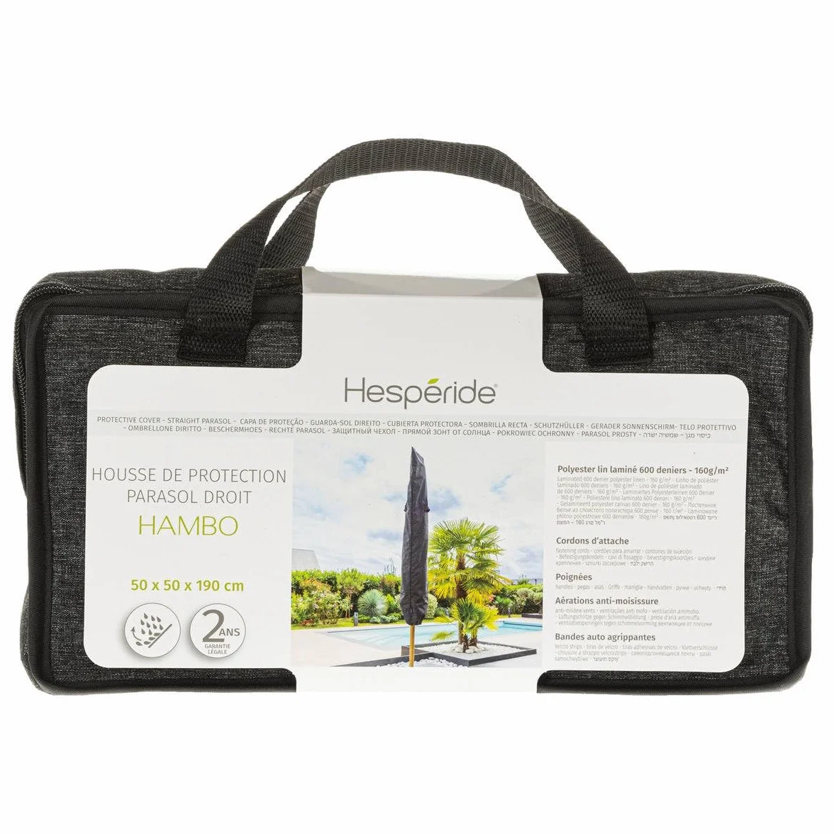 Hespéride Housse de Protection Parasol Droit 190x50x50cm Polyester