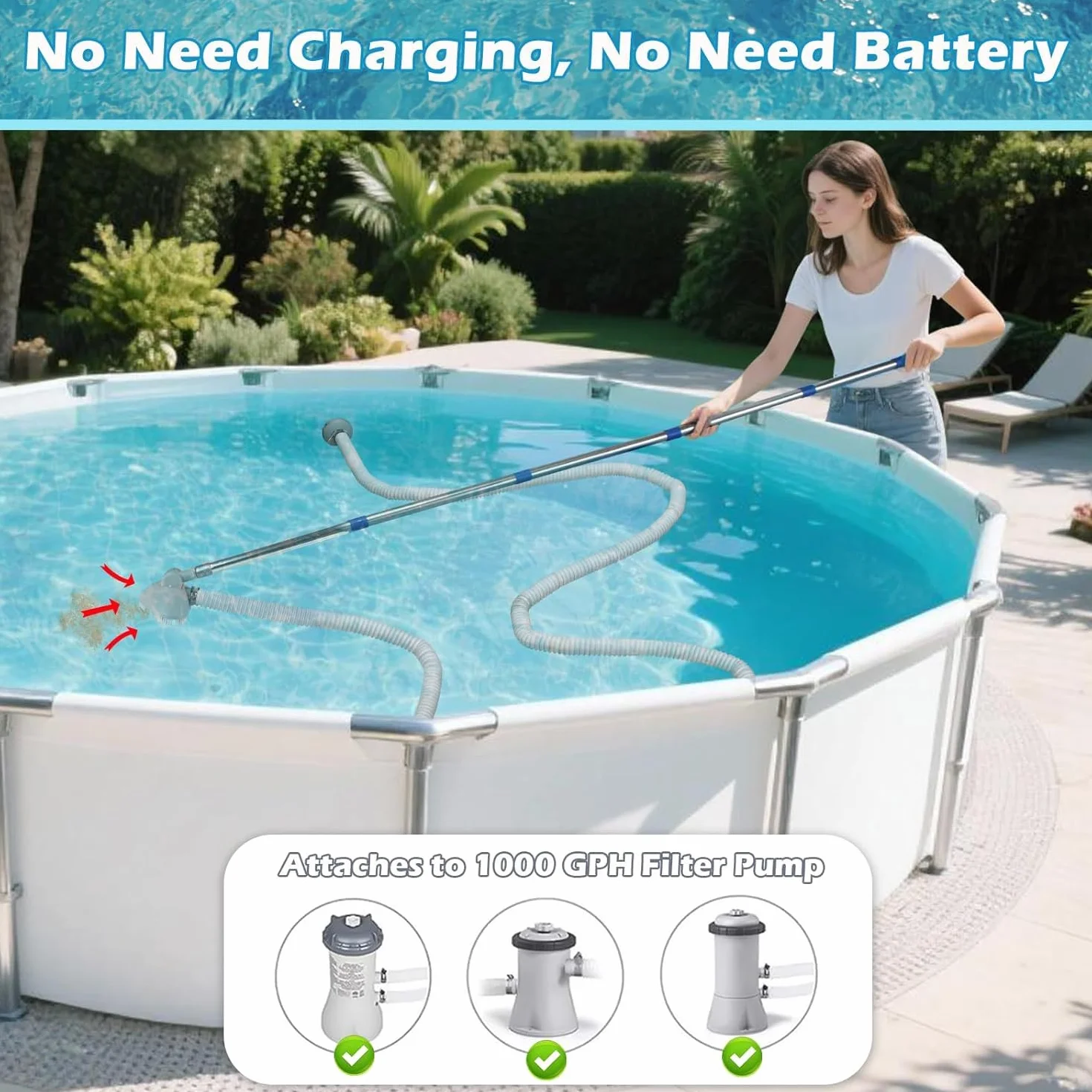Ensemble d'aspirateur de piscine multifonctionnel, nettoyeur portatif pour bains à remous et spa