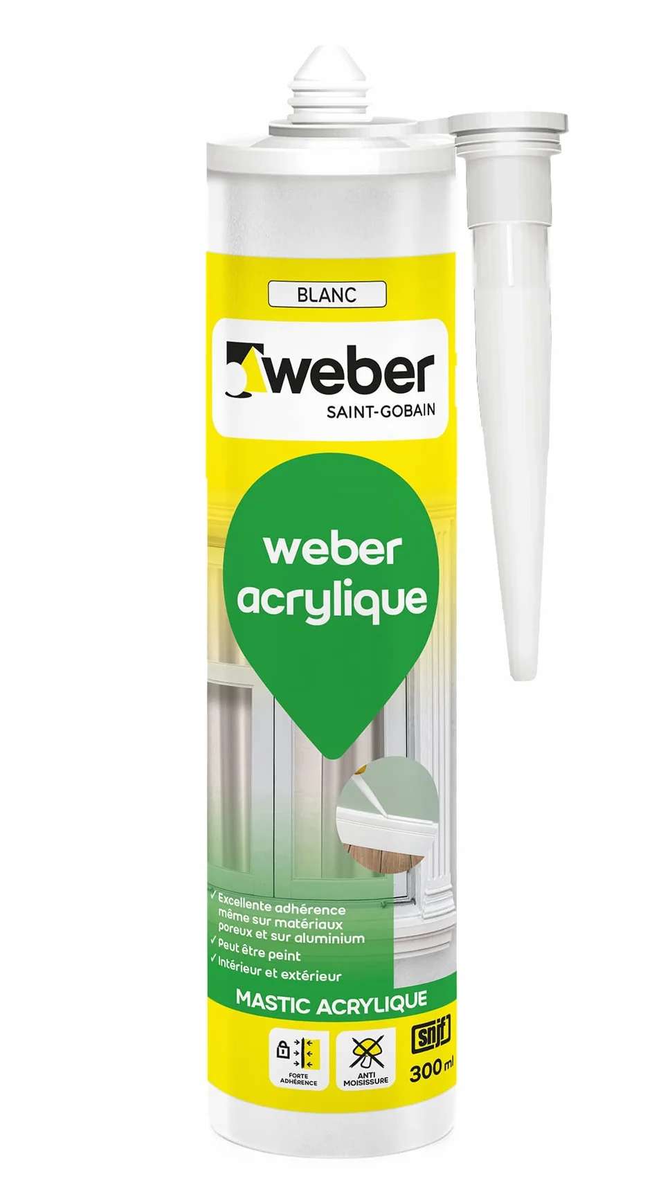 Mastic acrylique, blanc, 300ml, WEBER ACRYLIQUE, WEBER