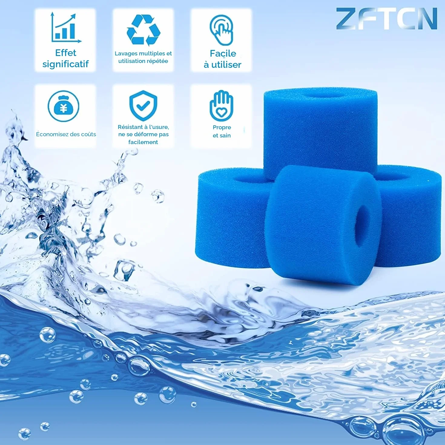 Filtres de Piscine en Mousse pour Intex Type S1 - Lot de 4 Réutilisables et Lavables