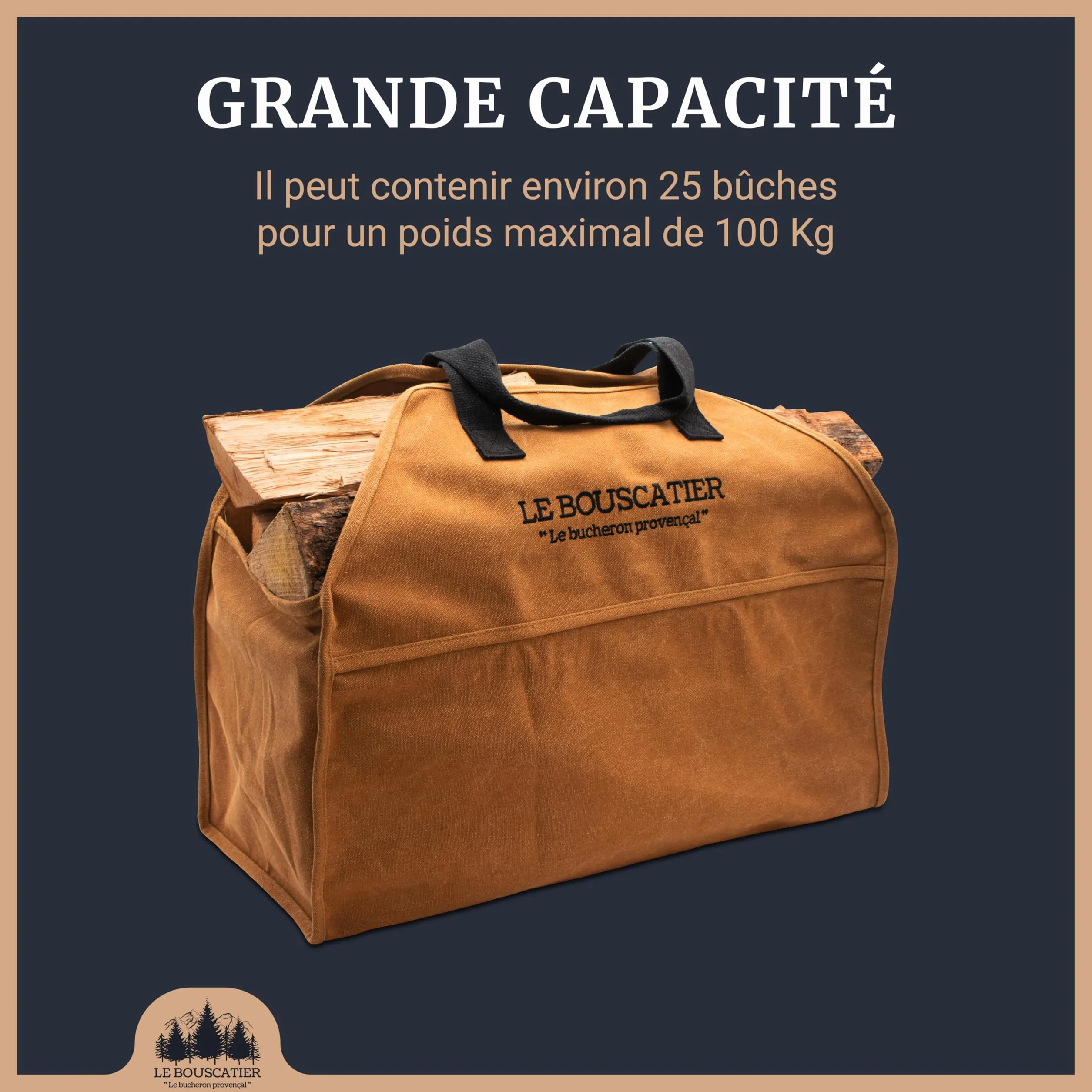 Sac de transport bois de chauffage 60x46x26cm 50L Panier multi usage extra large pour poêle cheminée brasero