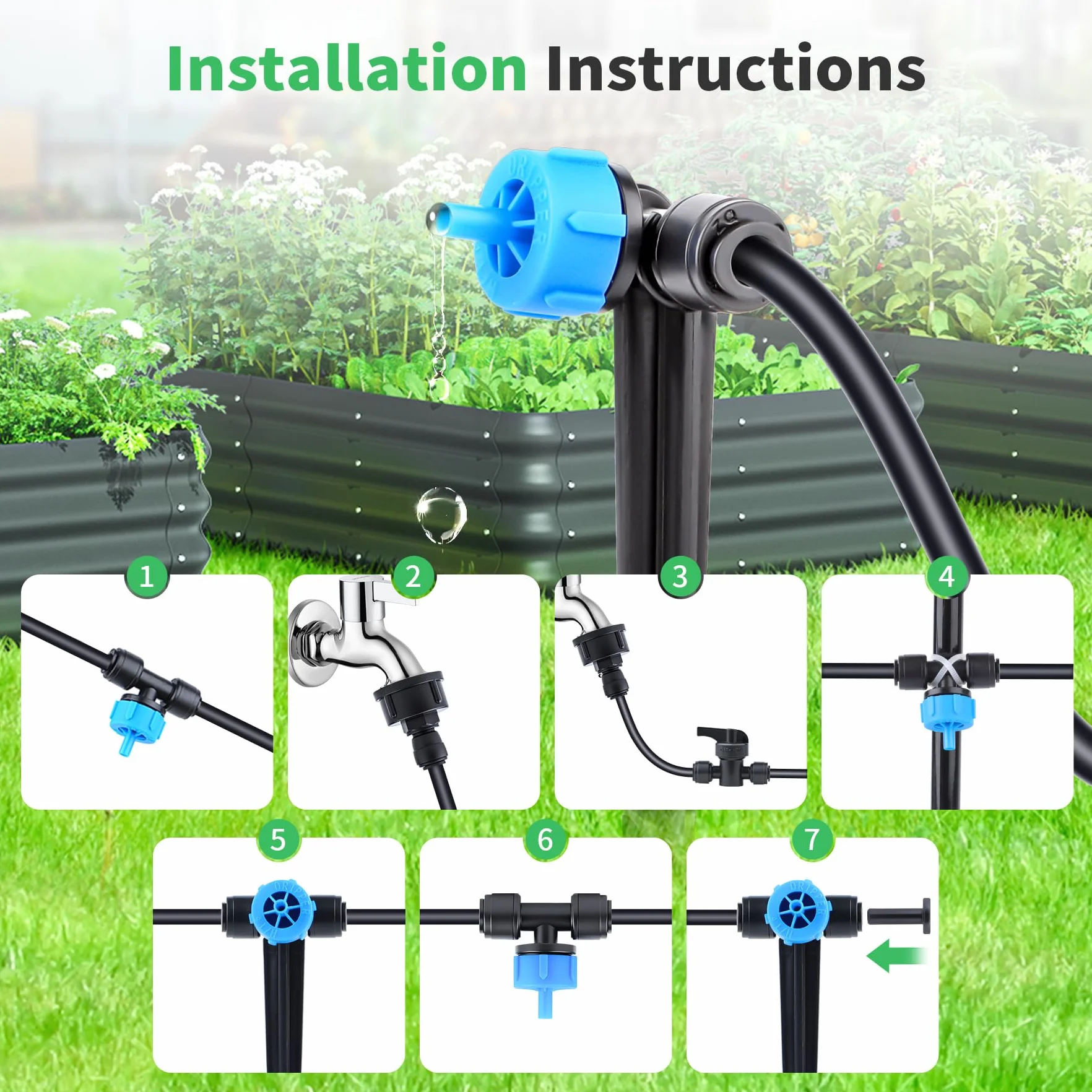 Système d'irrigation goutte à goutte 60 pièces kit avec tuyau 20 m pour jardin pelouse serre
