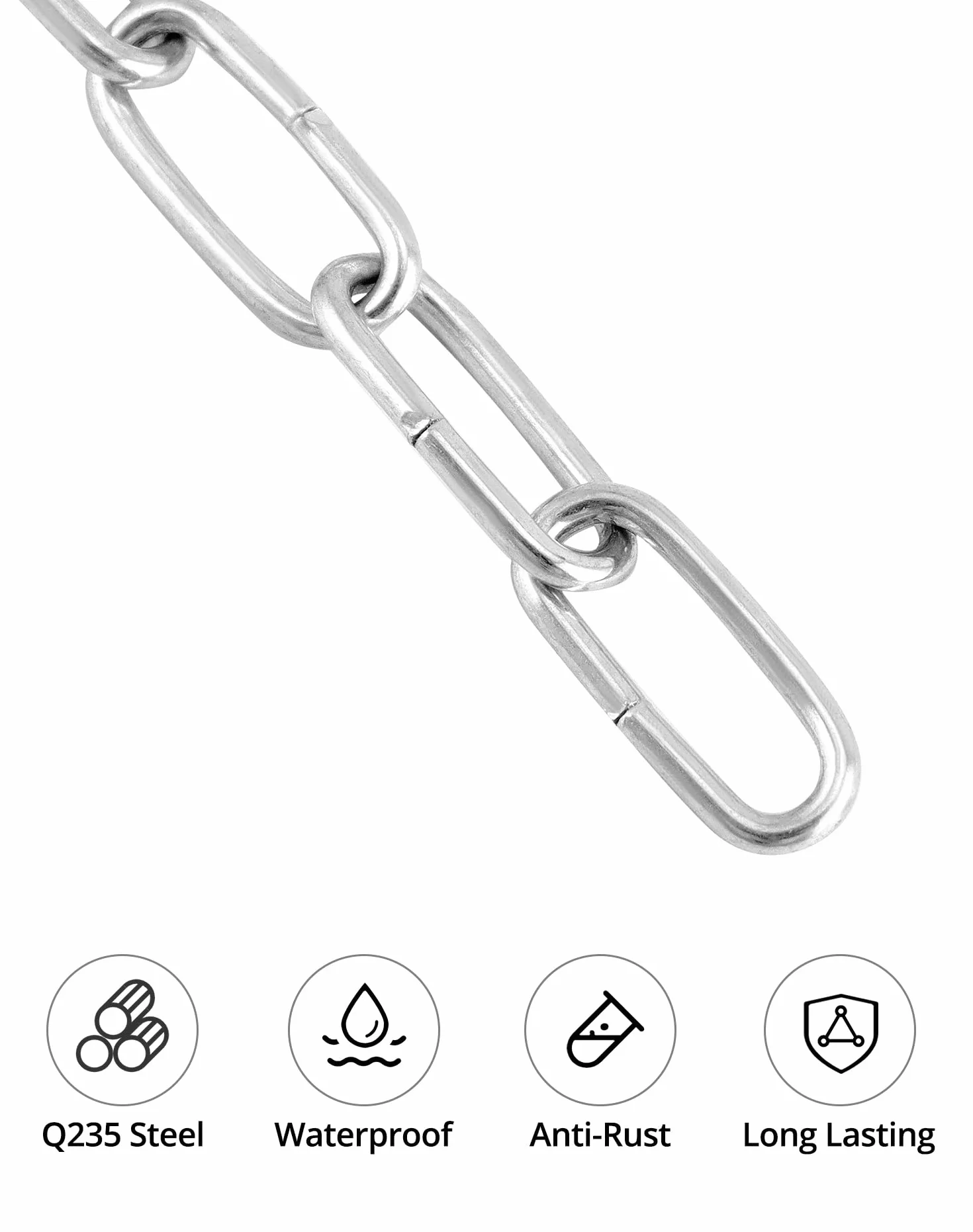 QWORK® 2 Pièces Chaîne acier galvanisé - Ø 2 mm - 5 m - résistant à la rouille - pour corde à linge/plantes suspendues/chaîne pour chien/antivol de vélo/décoration DIY