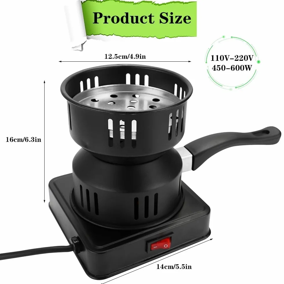 Allume Charbon Électrique 450-600 W Plaque Chauffante Protection Surchauffe pour Barbecue Camping