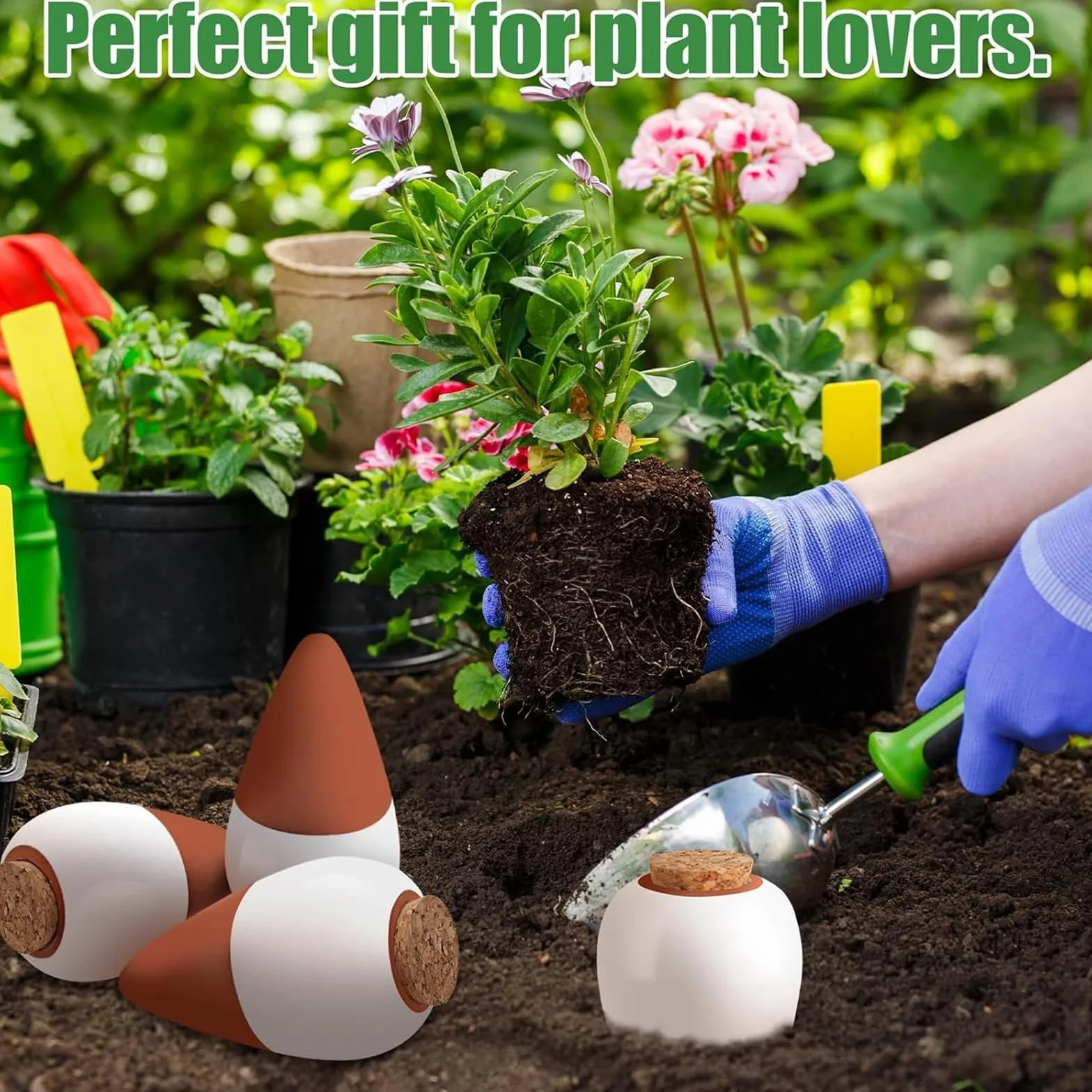 Oyas A Planter Terre Cuite Lot de 4 Ollas Arrosage Automatique pour Plante Intérieur Extérieur Cône en Argile