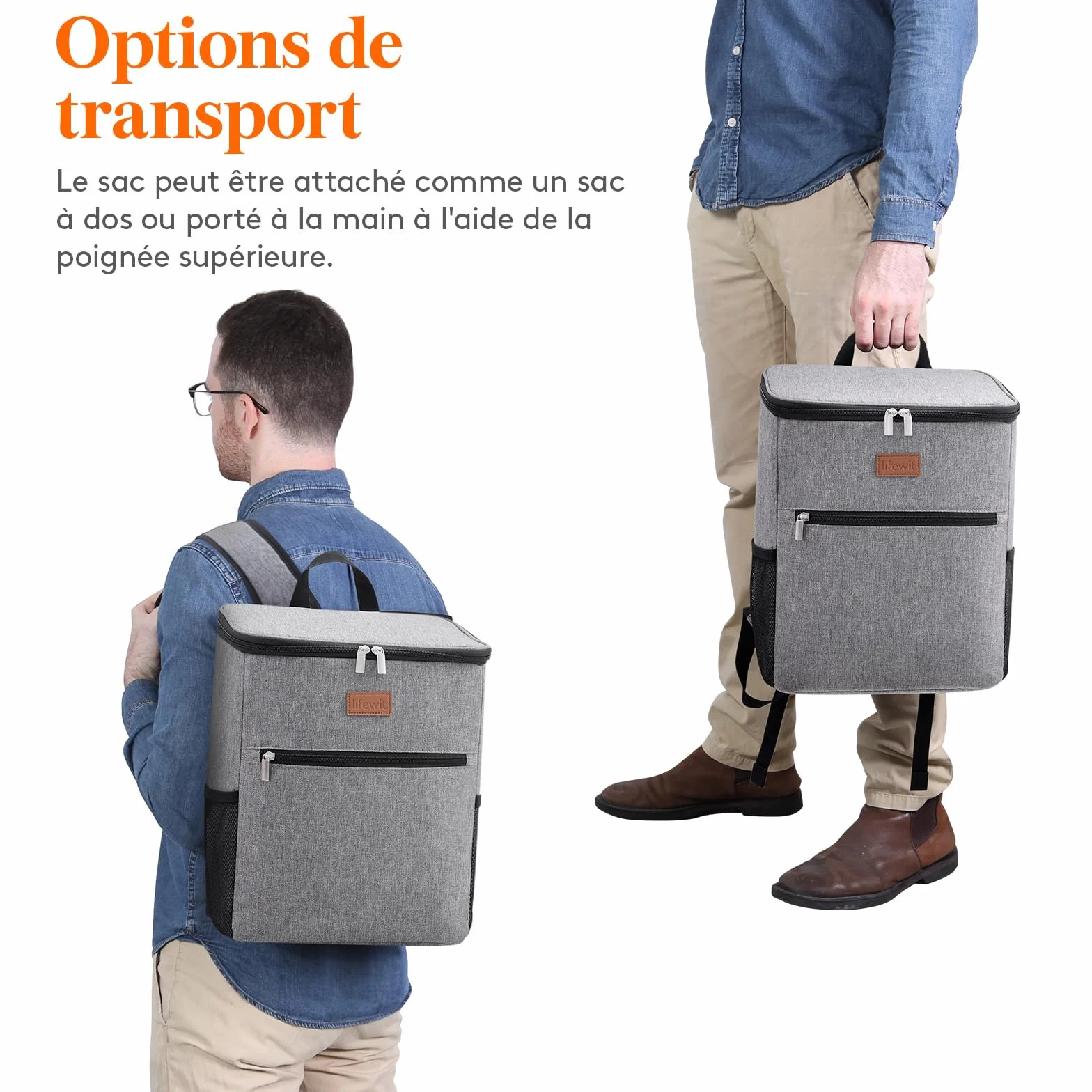 Lifewit Sac Isotherme 21L Grand Sac à Dos Repas Adulte Glacière Étanche Souple Pique-Nique Camping Gris