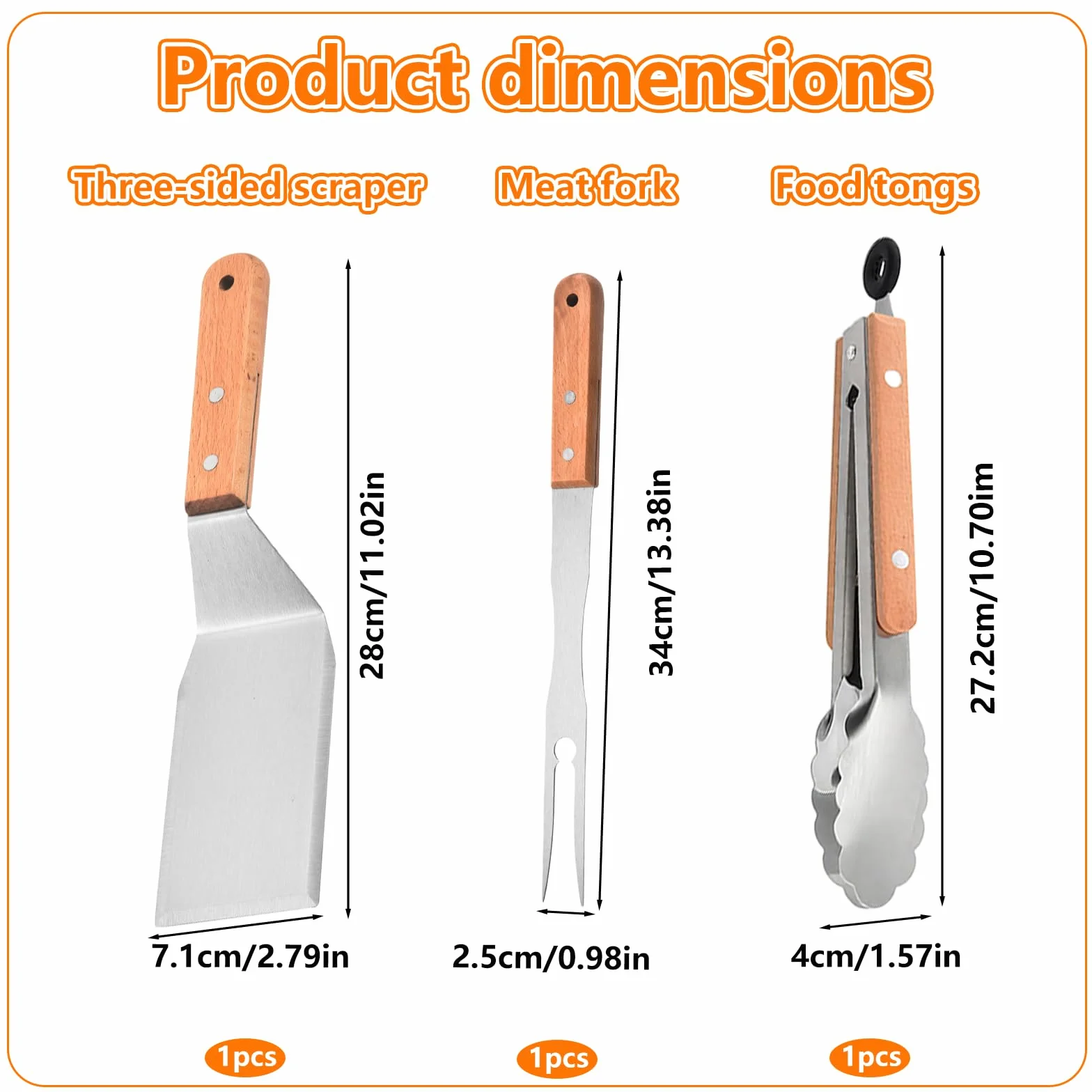 Ensemble de 3 Grattoirs Plancha - Spatule Inox, Pince et Fourchette à Viande, Accessoire Barbecue
