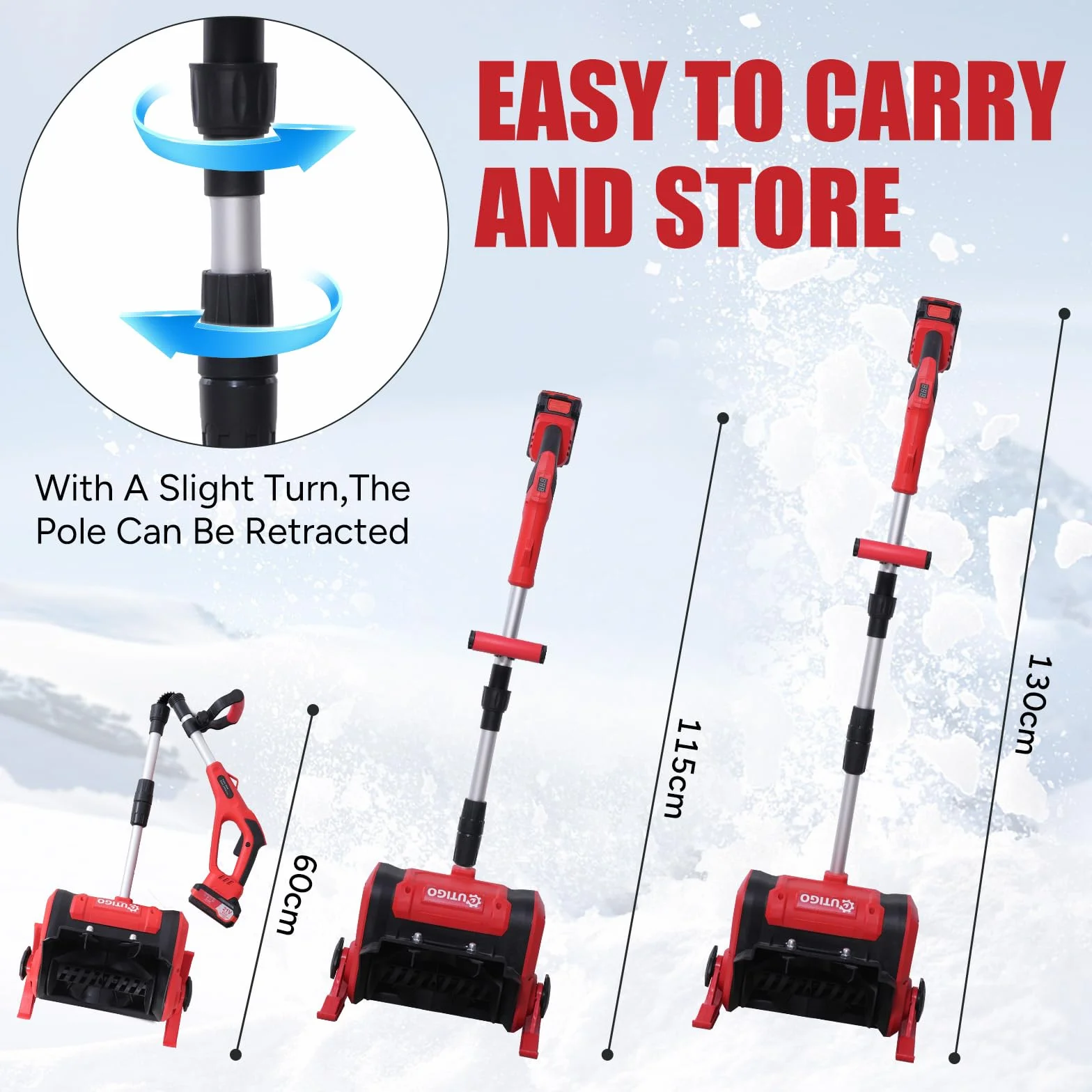 OUTIGO Souffleuse à Neige Rechargeable sans Fil 900W, Largeur 23 cm, Distance Projection 8 m