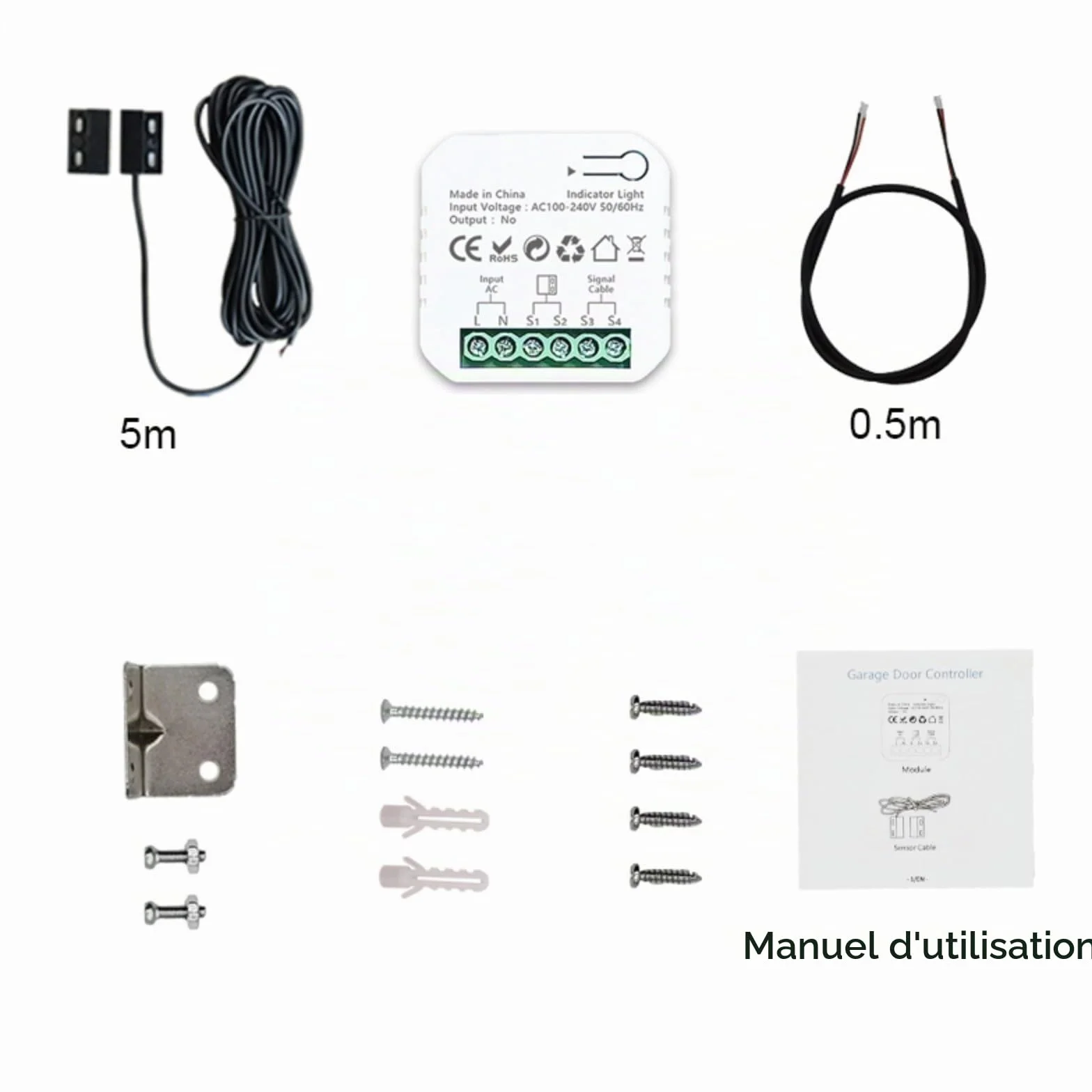 Ouvre-Porte de Garage Connecté WiFi, Ouvre-porte de garage intelligent pour TUYA Smart Garage Door Opener Télécommande Kits Smart Module pour Portail Coulissant