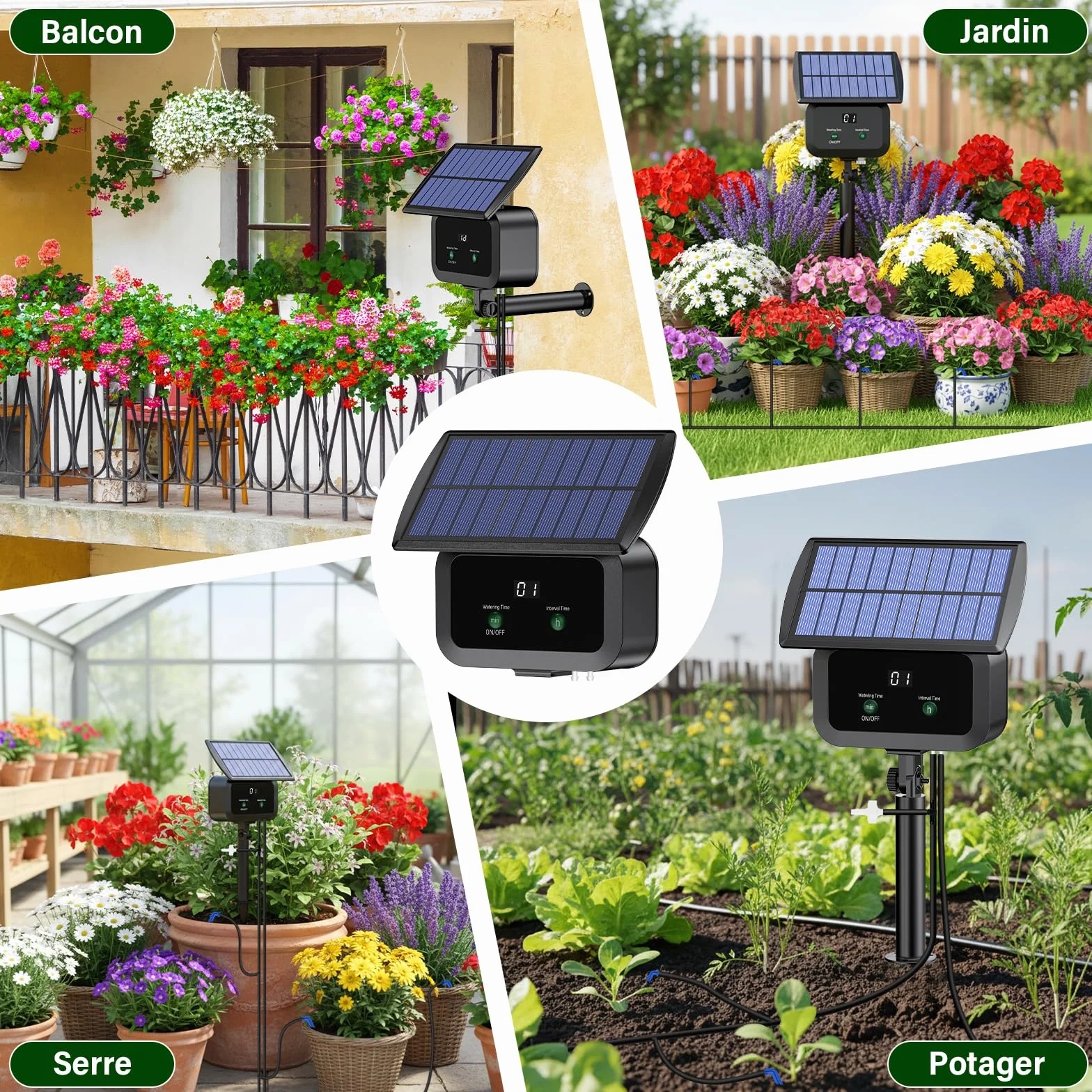 Kit Arrosage Automatique Solaire, Système d'Irrigation Goutte à Goutte avec Minuterie et Tuyau 15M
