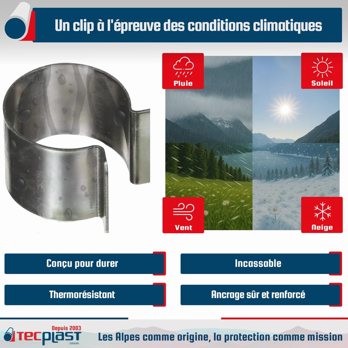 TECPLAST Clips pour bâche Serre 25mm x 30mm 30CP Lot de 20 métal revêtement Zinc