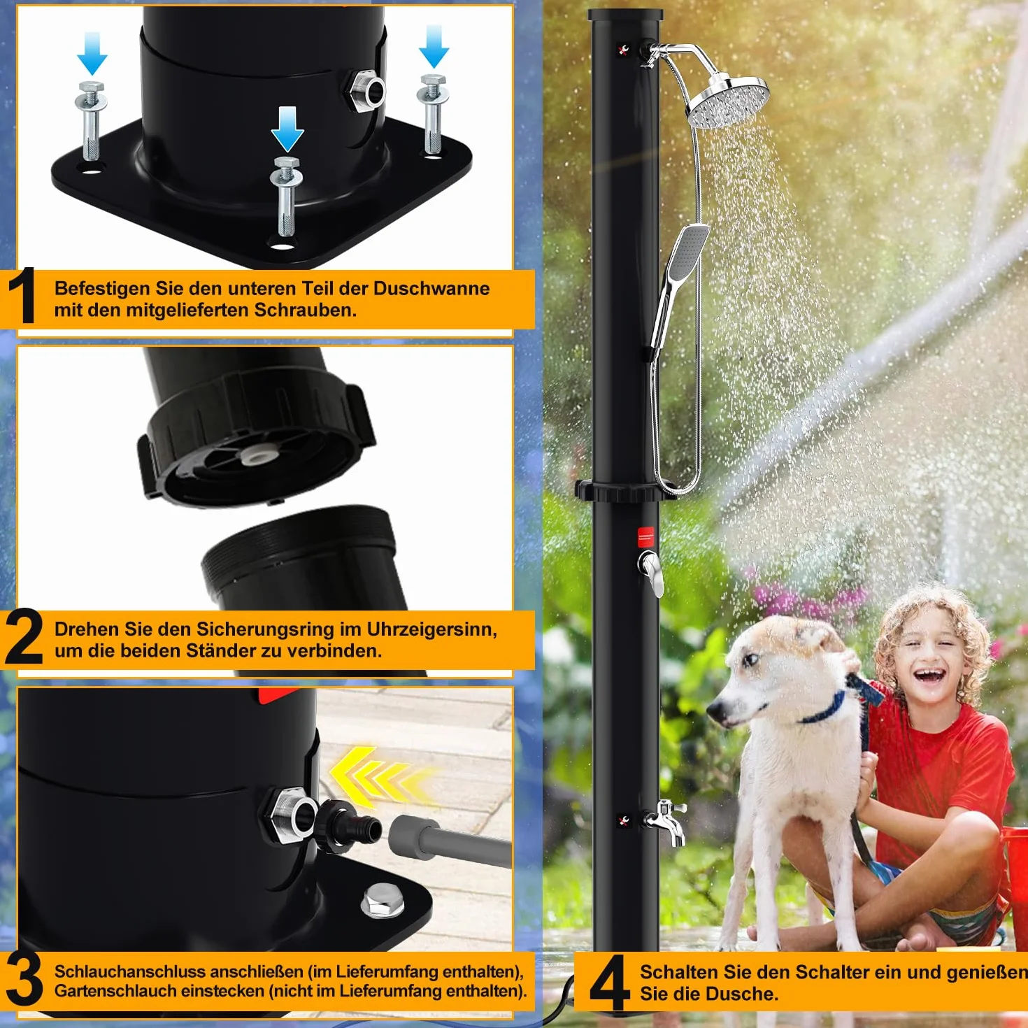 Herrselsam Douche solaire 20 l Jardin eau chaude max. 60 °C sans raccordement électrique Piscine Camping