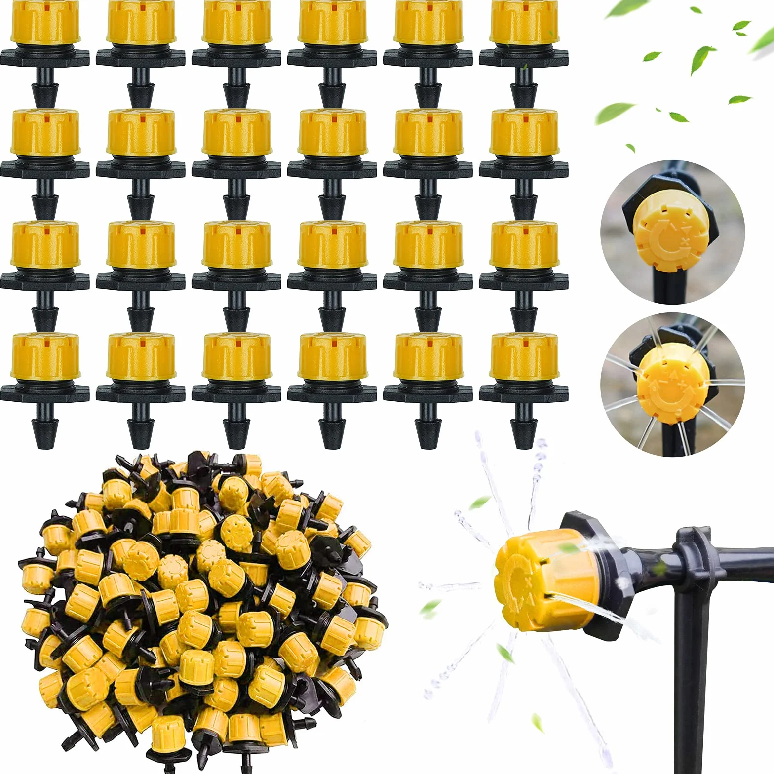 Goutteurs réglables d'irrigation 1/4" 200Pcs pour Jardin Serre Potager, Jaune