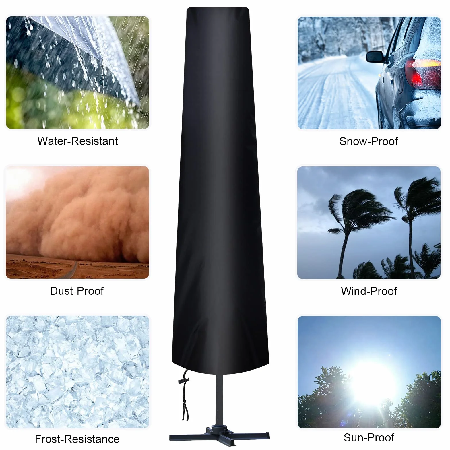 Housse Parasol Droit Ø 300 cm, 210D Oxford Protection avec Sac de Rangement, Résistant aux Intempéries UV Neige