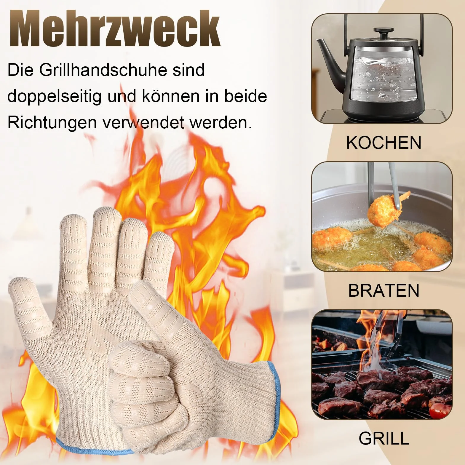 Gants Anti Chaleur Cuisine Silicone Antidérapants Barbecue Intérieur Extérieur Coton Tricoté Épais BBQ Gril Cuisson Four